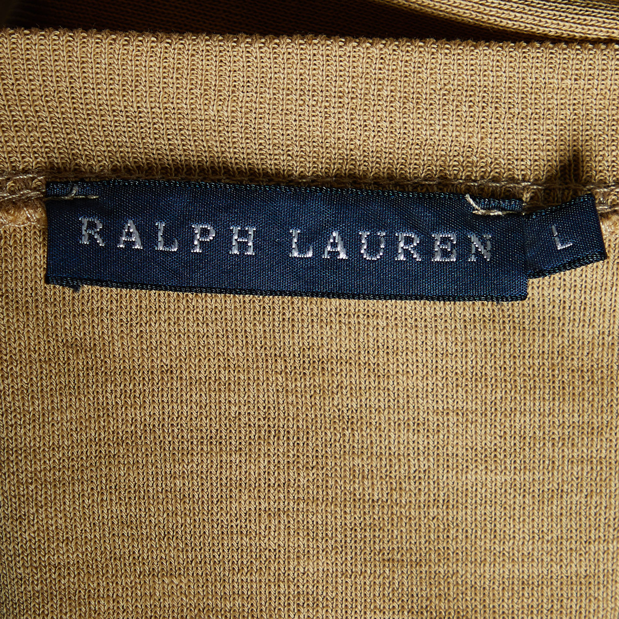 Ralph Lauren Light Brown Cotton Knit Wide V-Neck T-Shirt L