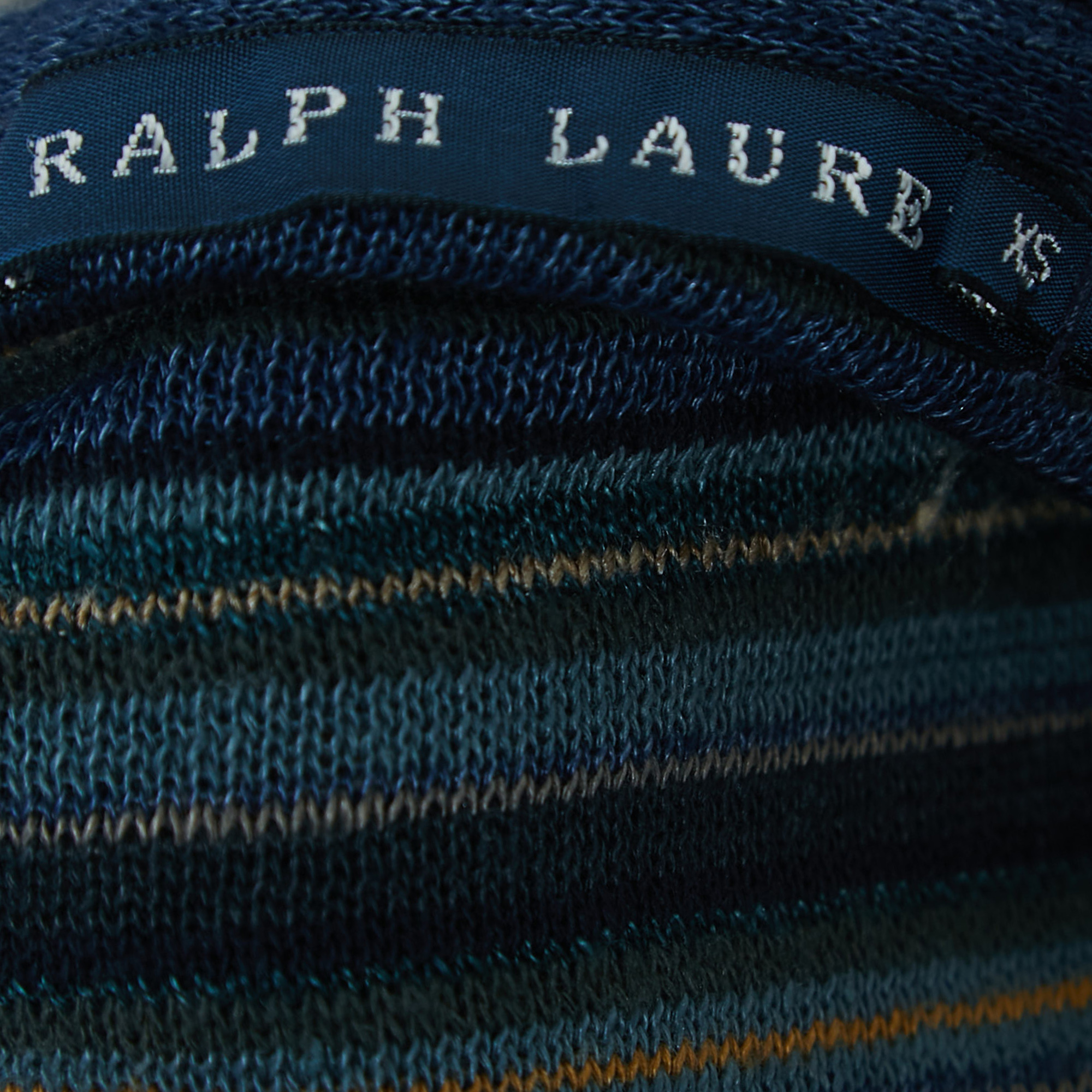 Ralph Lauren Blue Striped Linen Blend Knit Long Sleeve Wrap Top XS