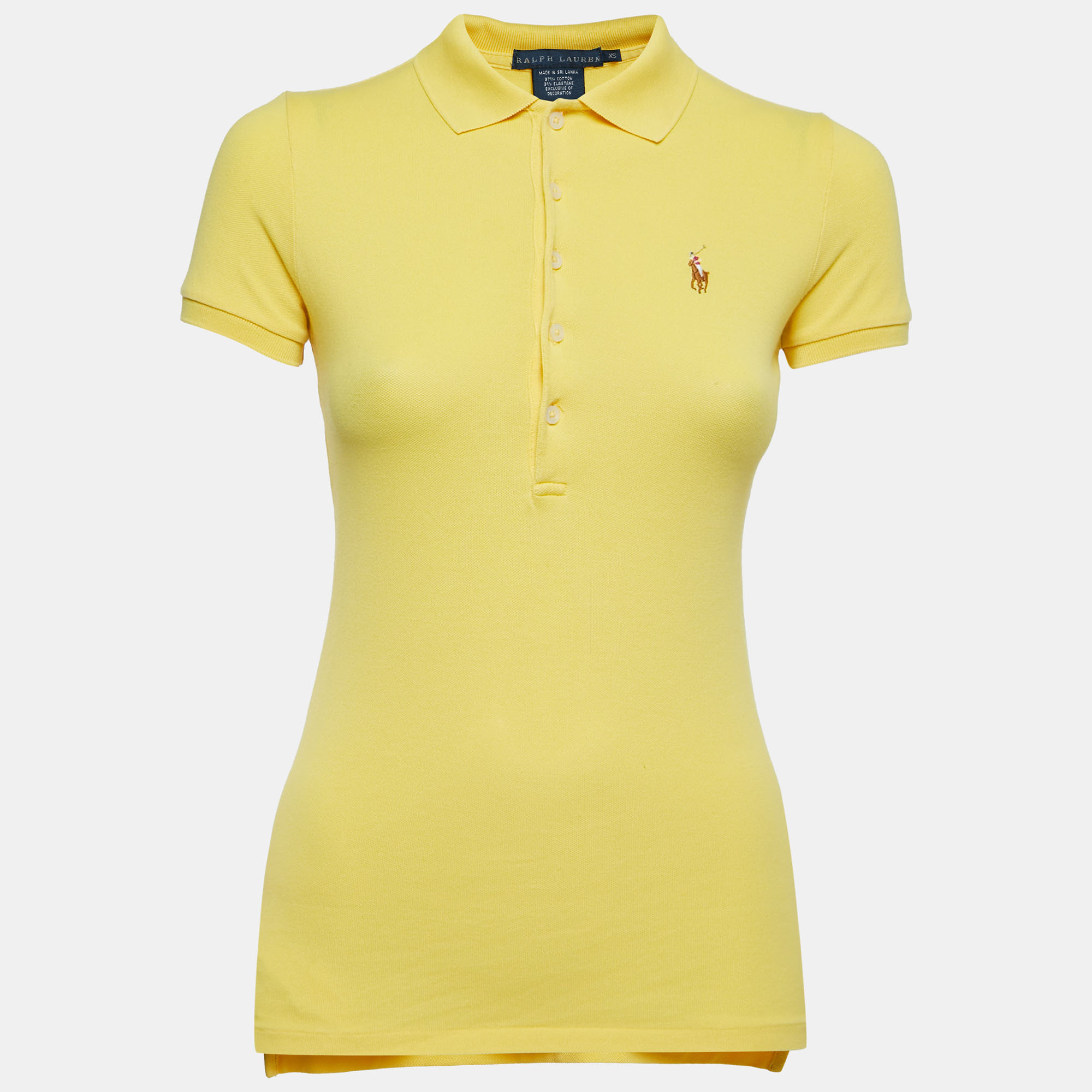 Ralph Lauren Yellow Logo Embroidered Cotton Short Sleeve Polo T-Shirt XS
