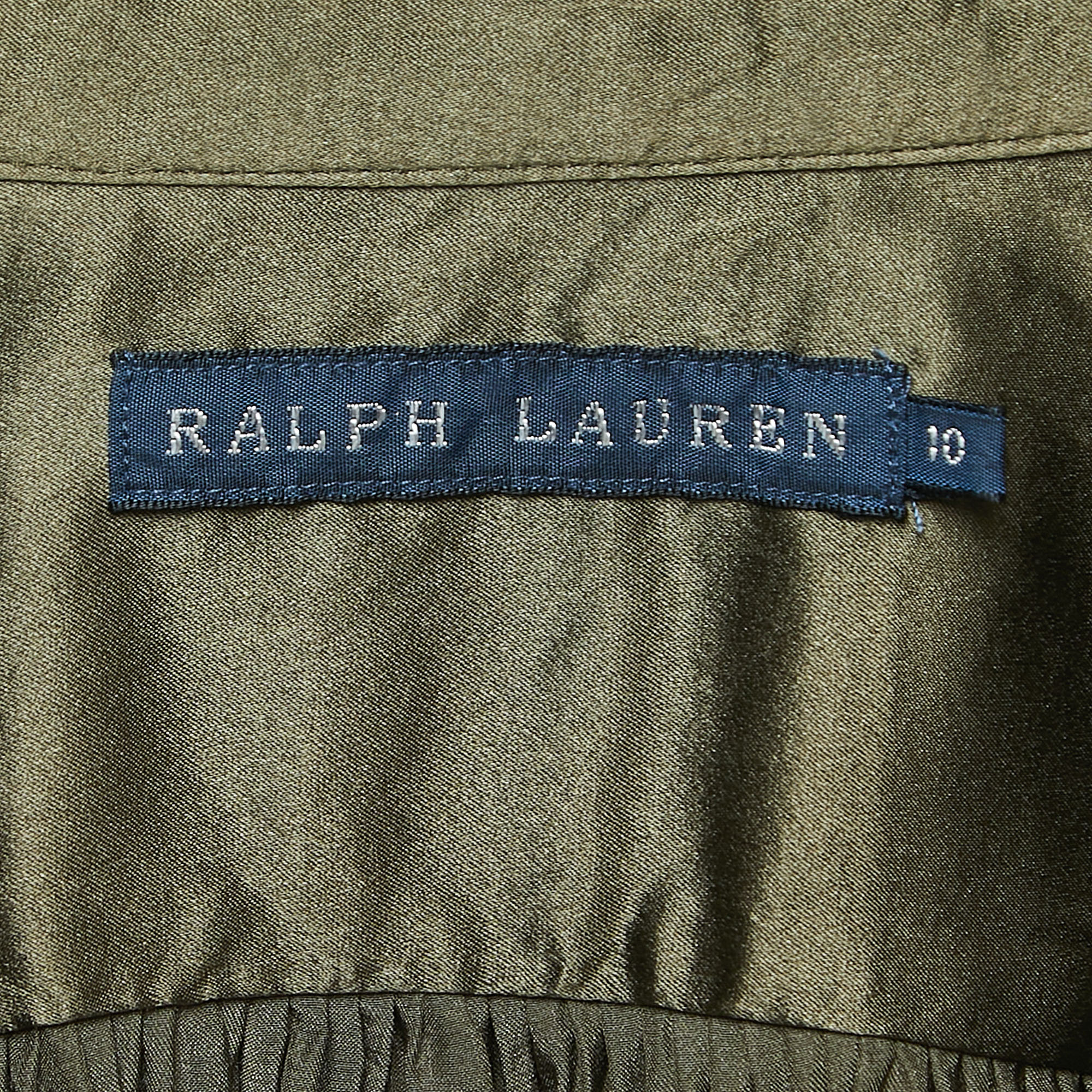 Ralph Lauren Olive Green Silk Long Sleeve Blouse L