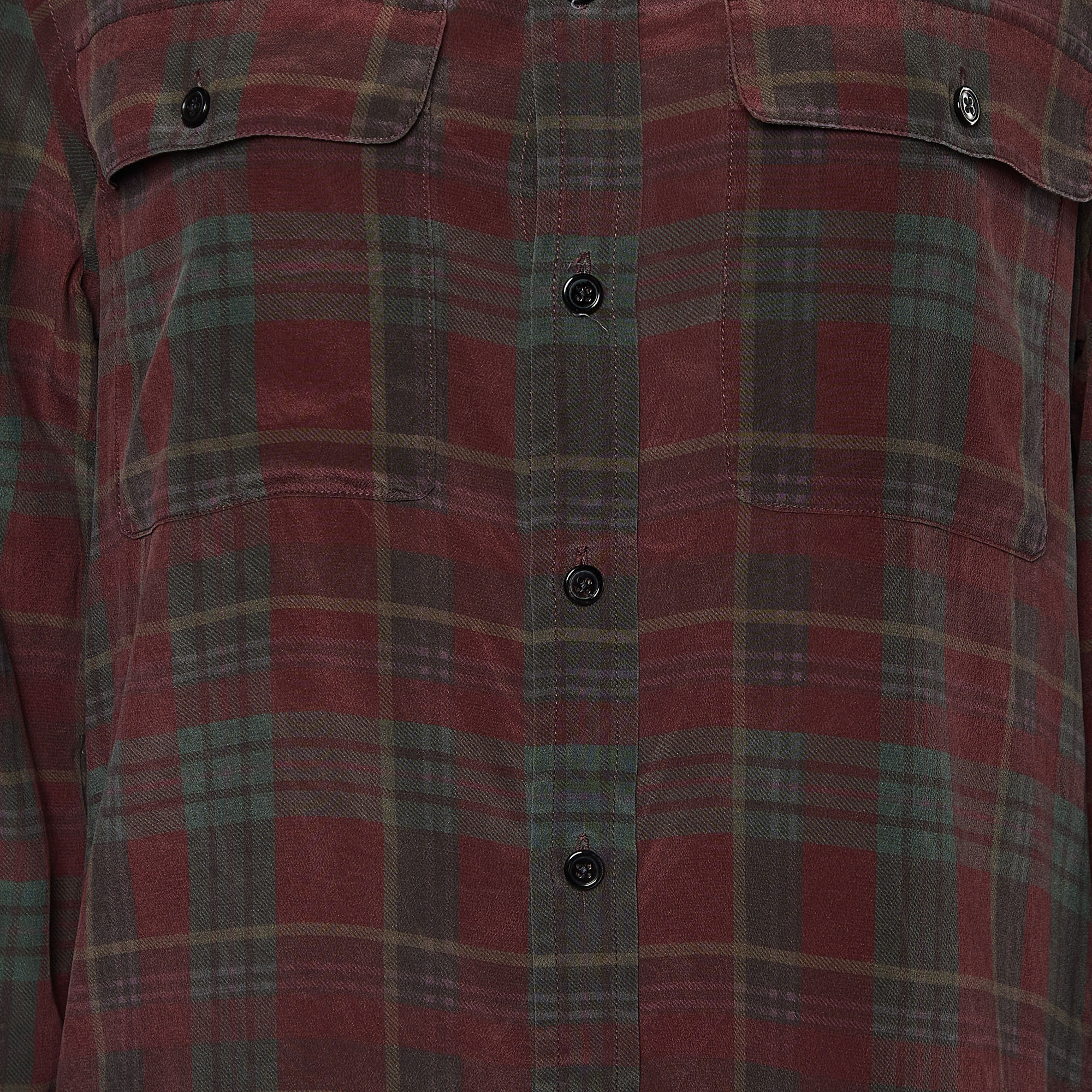 Ralph Lauren Burgundy Plaided Silk Button Front Shirt M