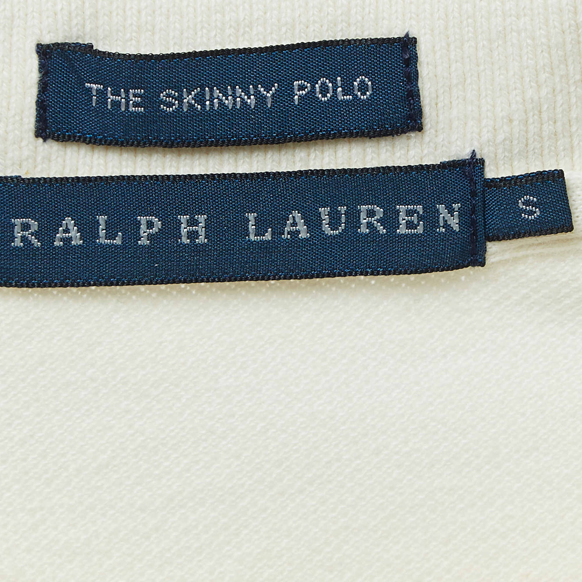 Ralph Lauren Cream Cotton Logo Patch Skinny Polo T-Shirt S
