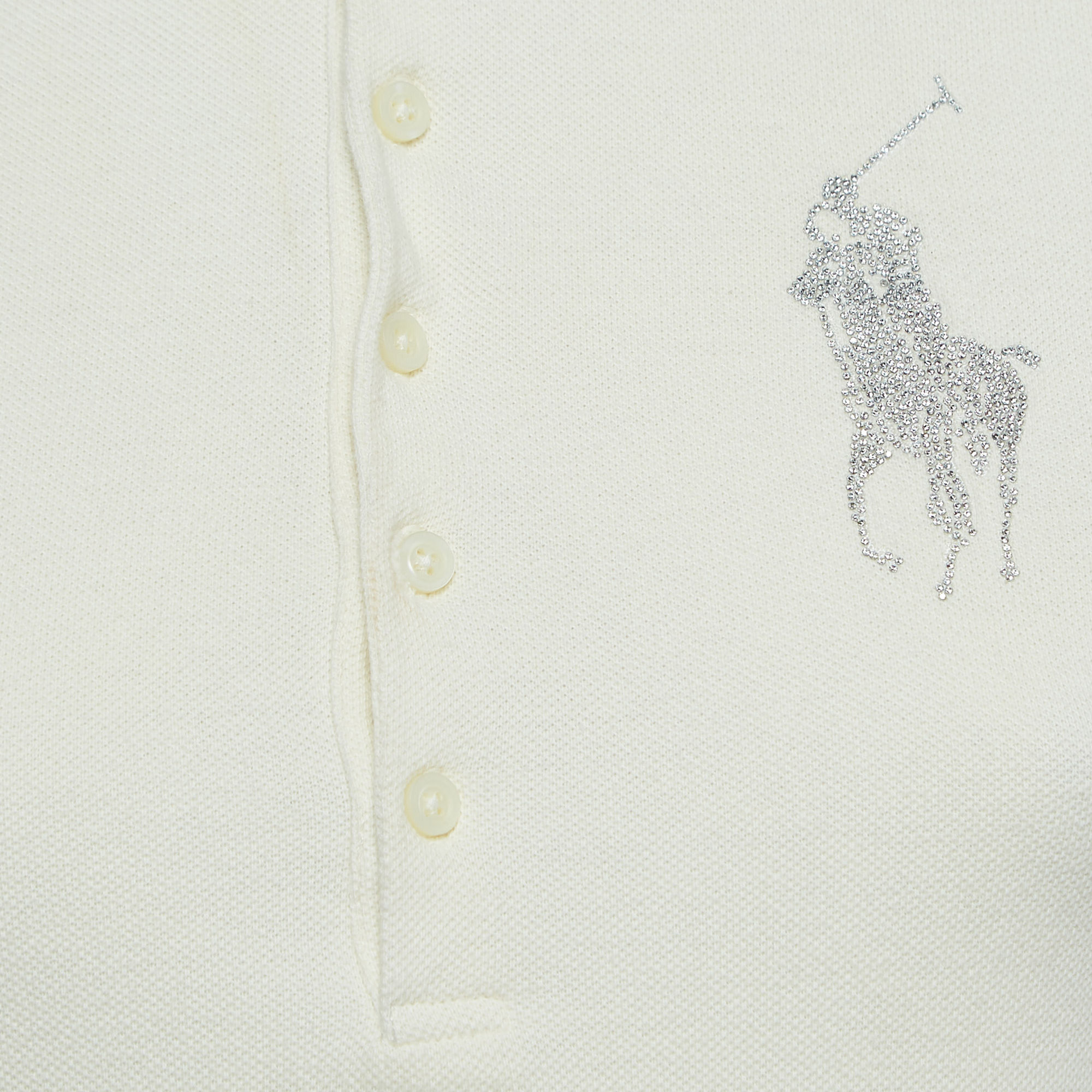 Ralph Lauren Cream Cotton Logo Patch Skinny Polo T-Shirt S