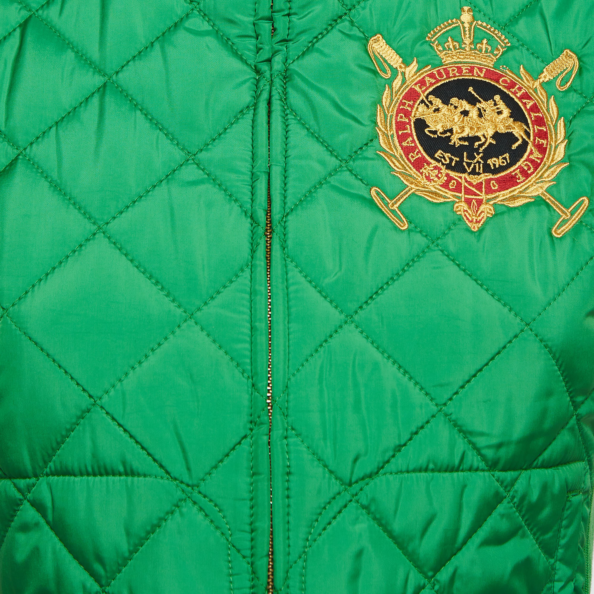 Ralph Lauren Sport Green Embroidered Suede Trim Synthetic Quilted Vest S