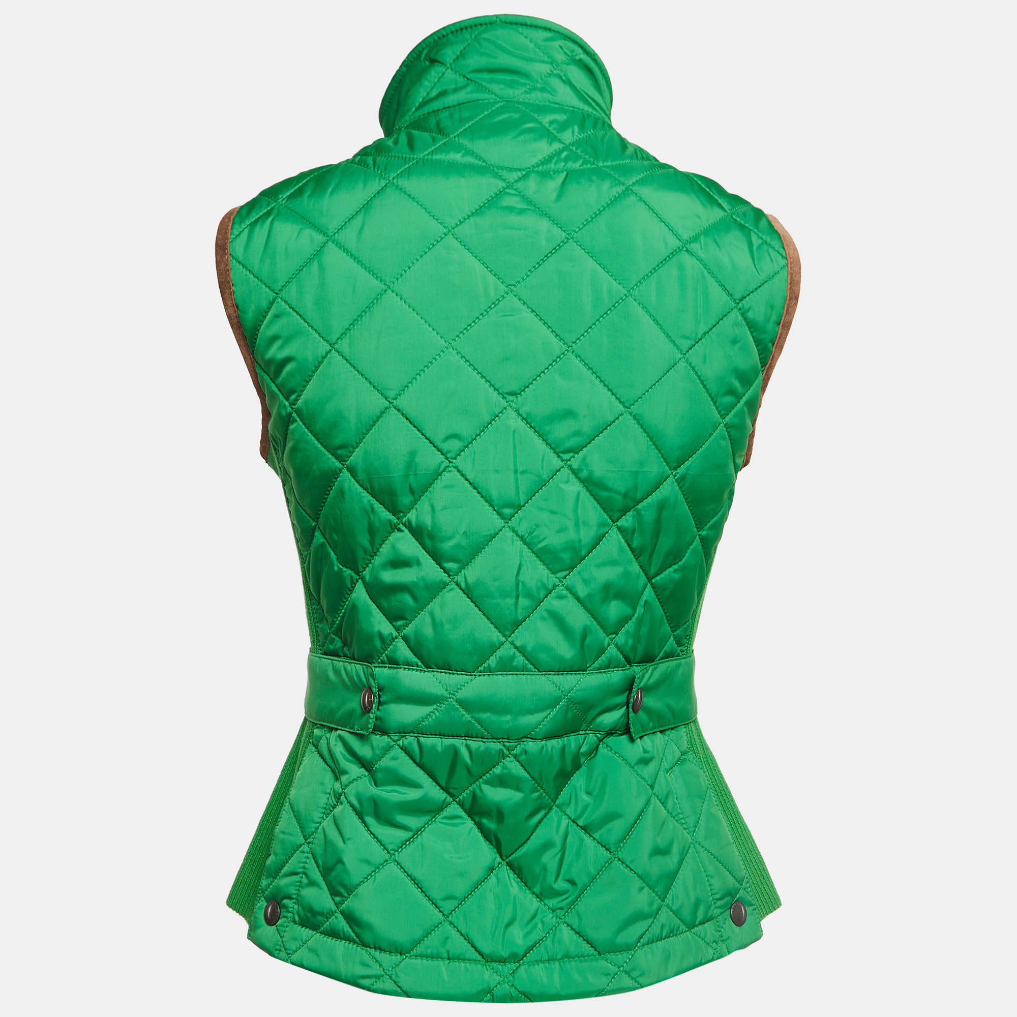 Ralph Lauren Sport Green Embroidered Suede Trim Synthetic Quilted Vest S