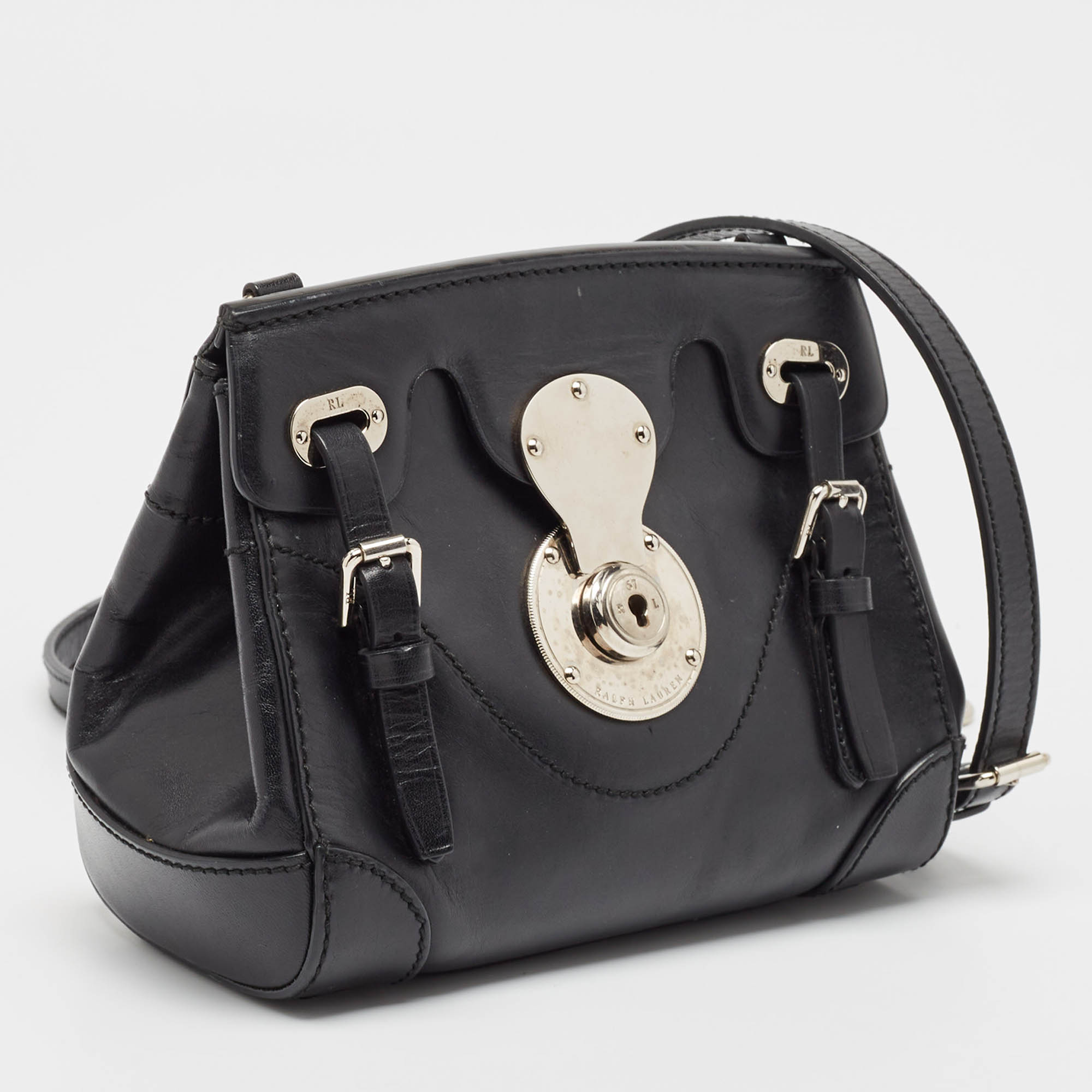 Ralph Lauren Black Leather Mini Ricky Crossbody Bag