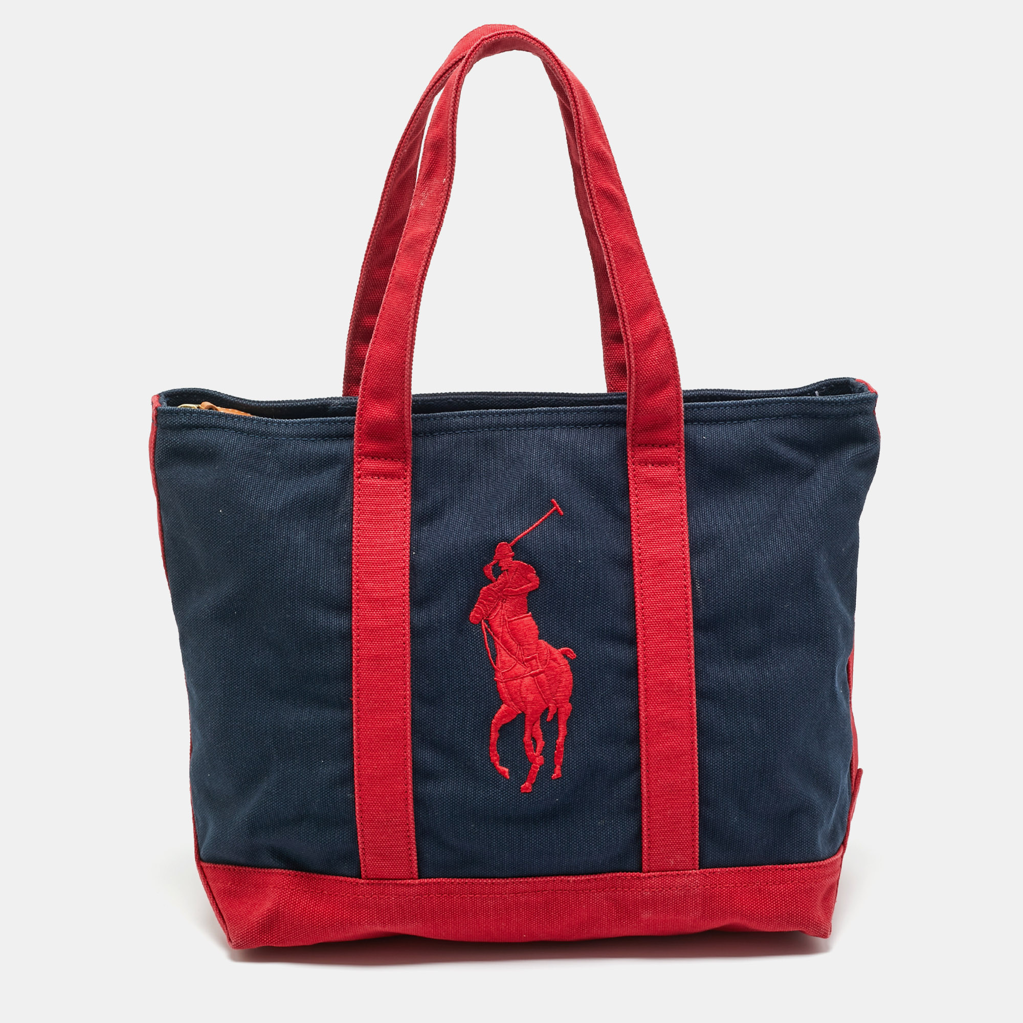 Ralph Lauren Navy Blue/Red Canvas Embroidered Tote - Ralph Lauren - Modalova