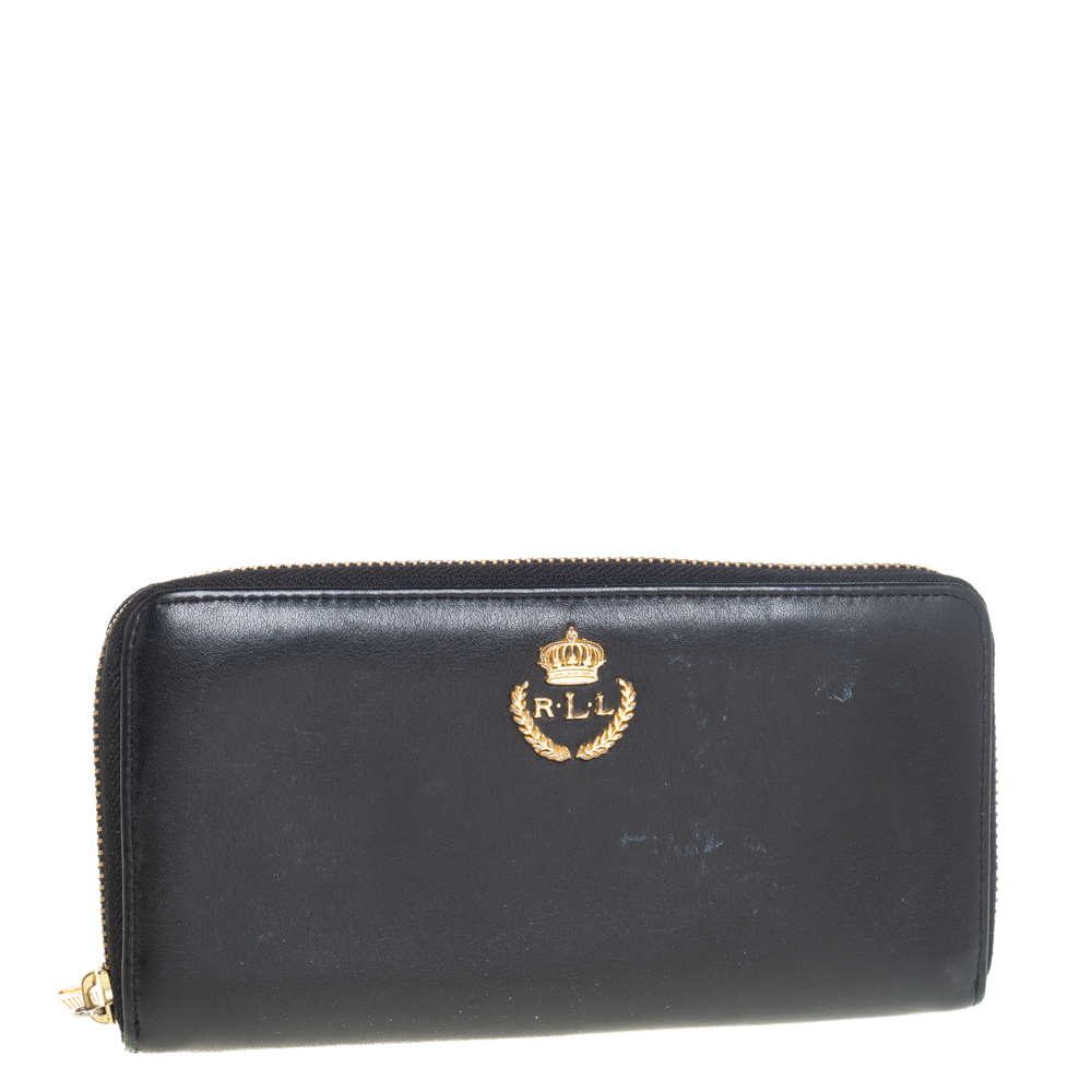 Ralph Lauren Black Leather Zip Around Wallet