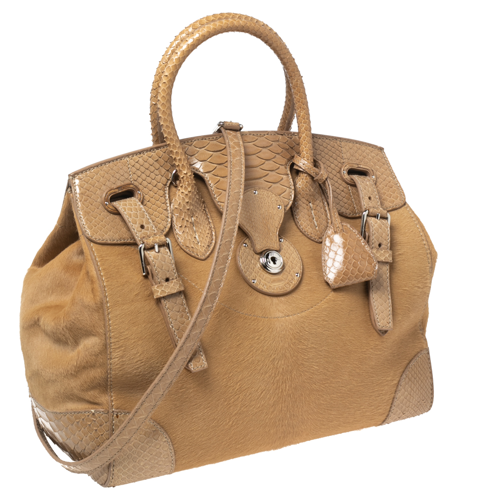 Ralph Lauren Beige Calfhair And Python Ricky Tote