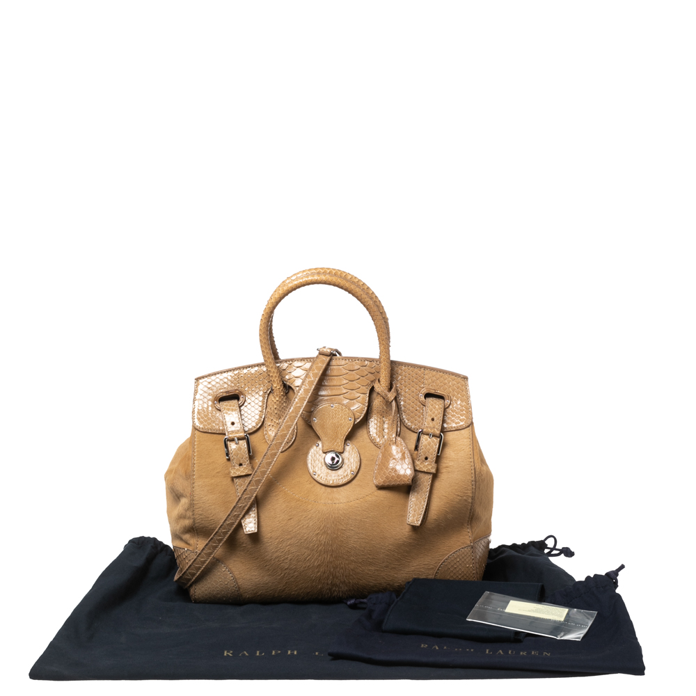 Ralph Lauren Beige Calfhair And Python Ricky Tote