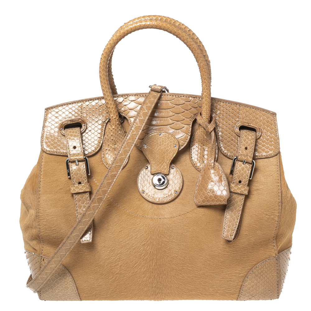 Ralph lauren beige calfhair and python ricky tote