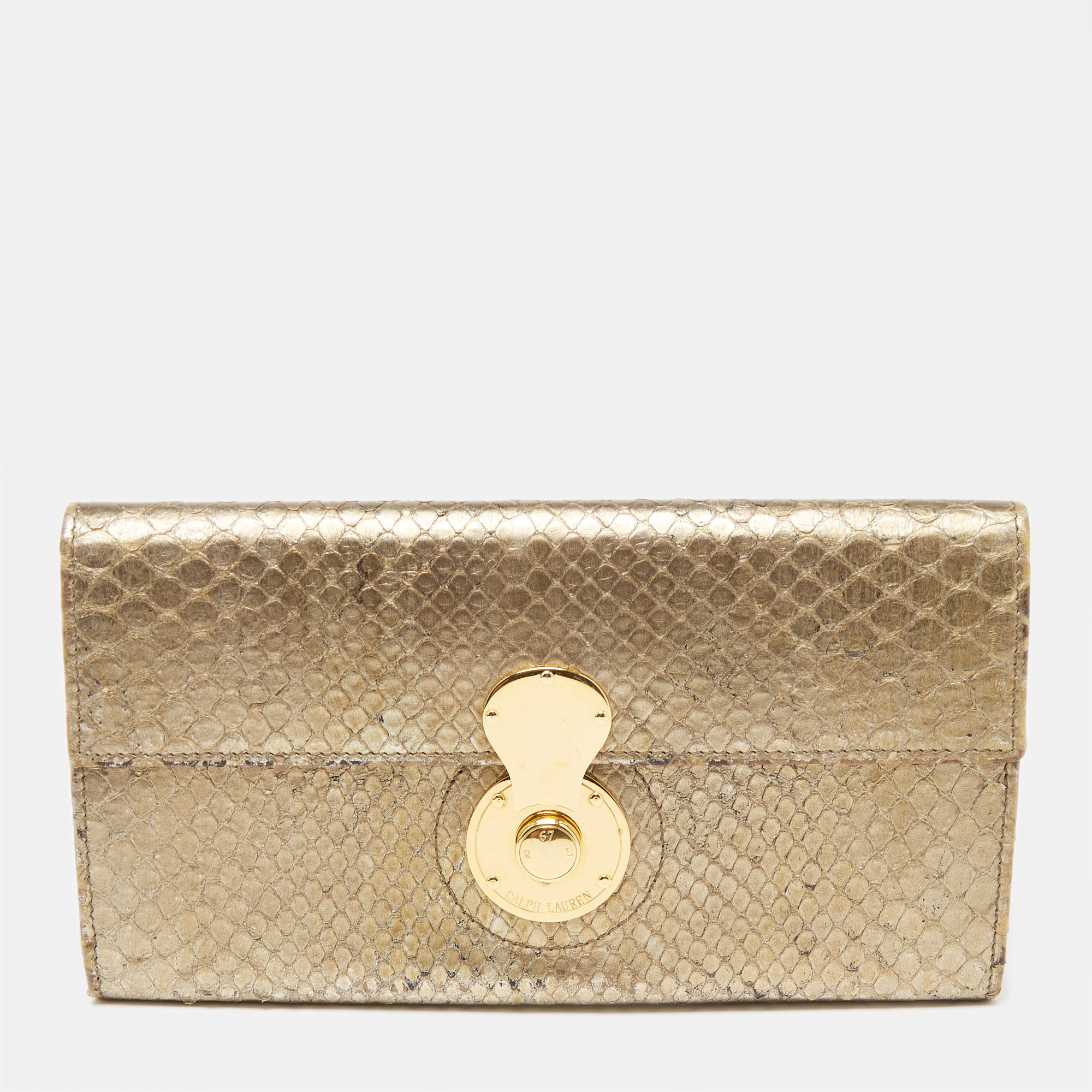 Ralph lauren metallic gold python leather ricky continental wallet