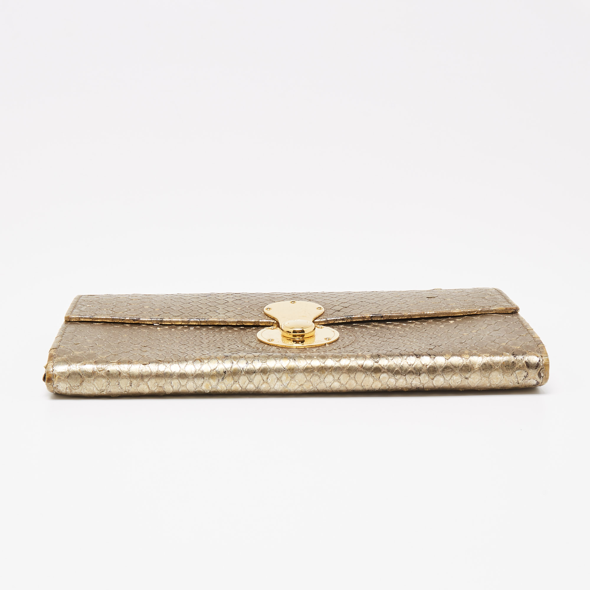 Ralph Lauren Metallic Gold Python Leather Ricky Continental Wallet