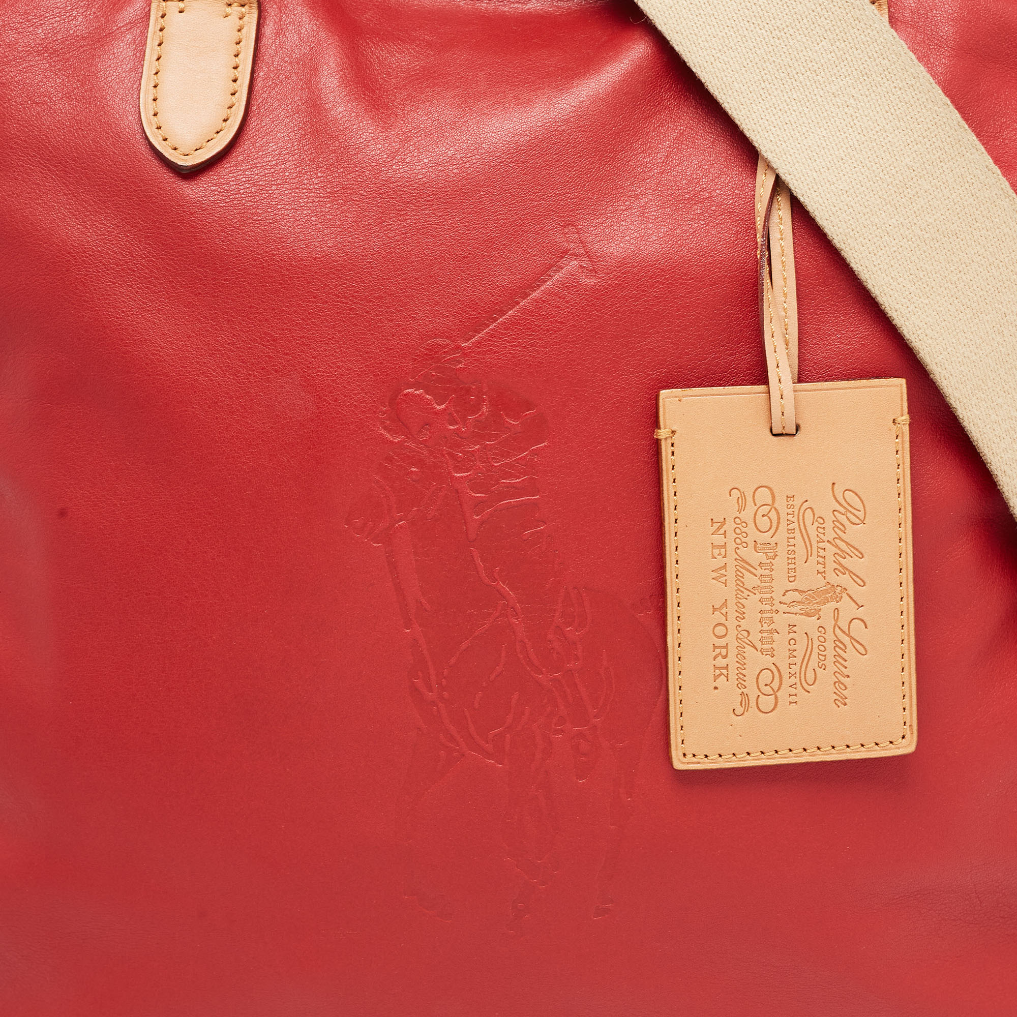 Ralph Lauren Red/Tan Leather  Shopper Tote