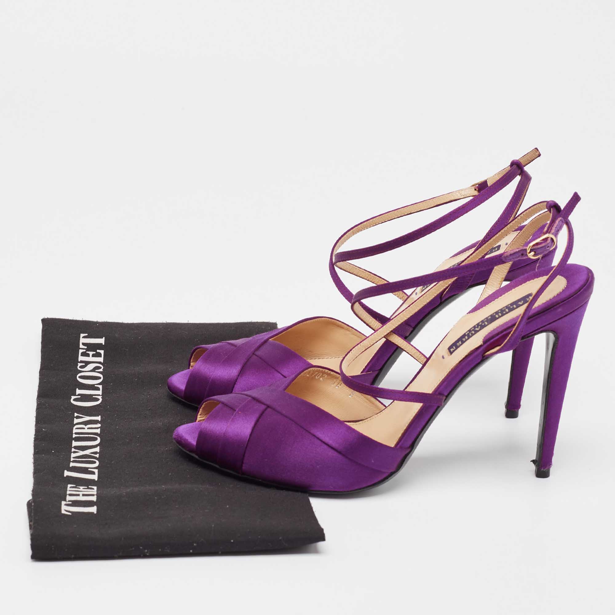 Ralph Lauren Purple Satin Ankle Strap Sandals Size 40