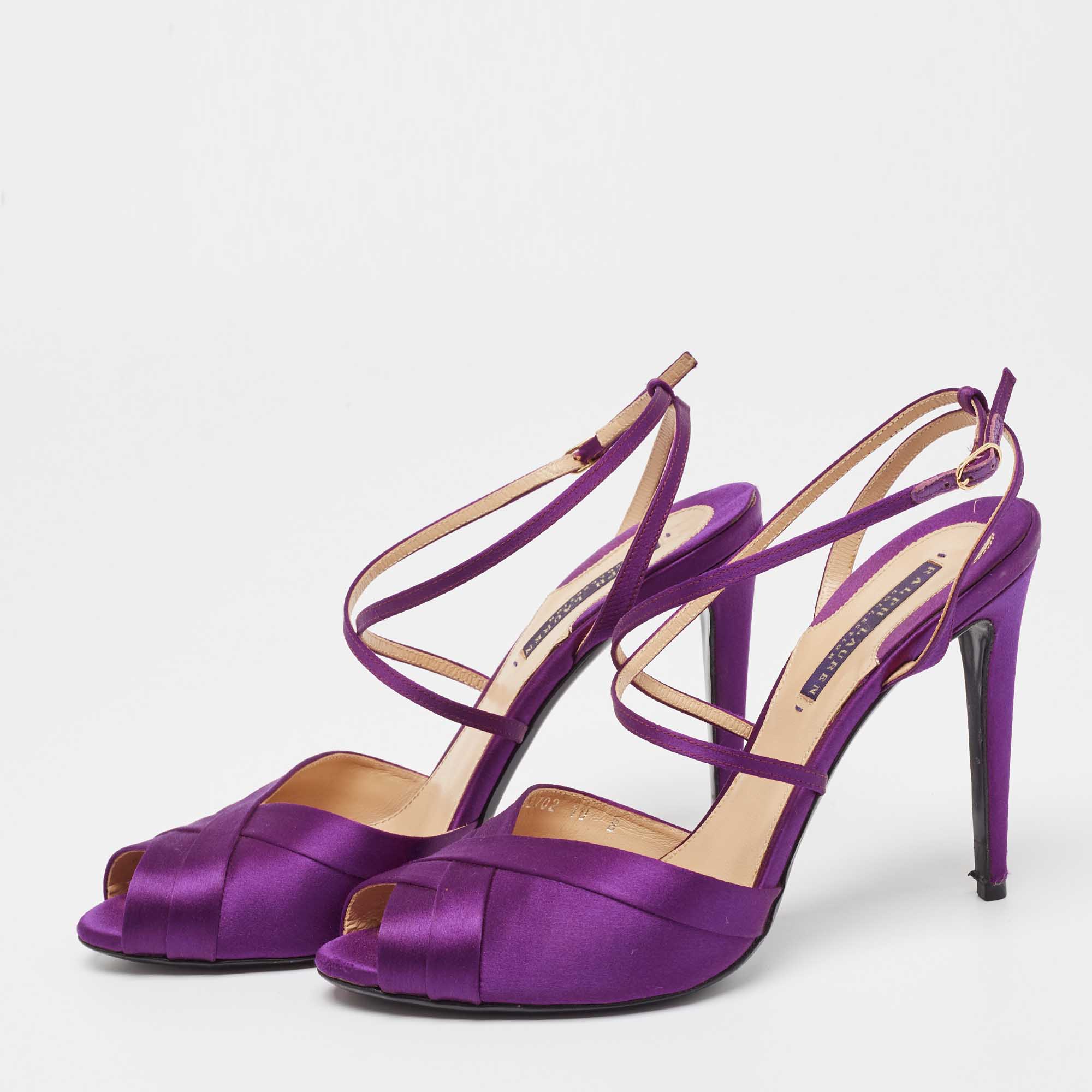 Ralph Lauren Purple Satin Ankle Strap Sandals Size 40