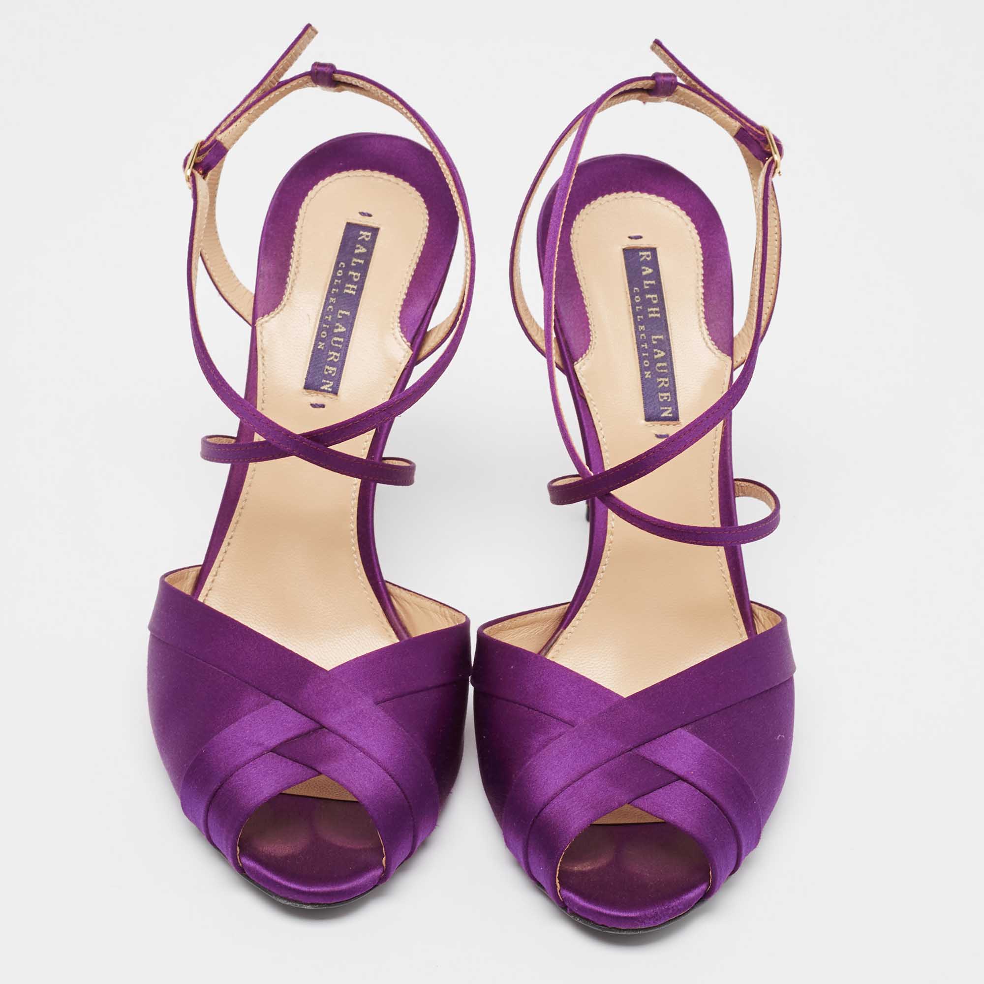 Ralph Lauren Purple Satin Ankle Strap Sandals Size 40