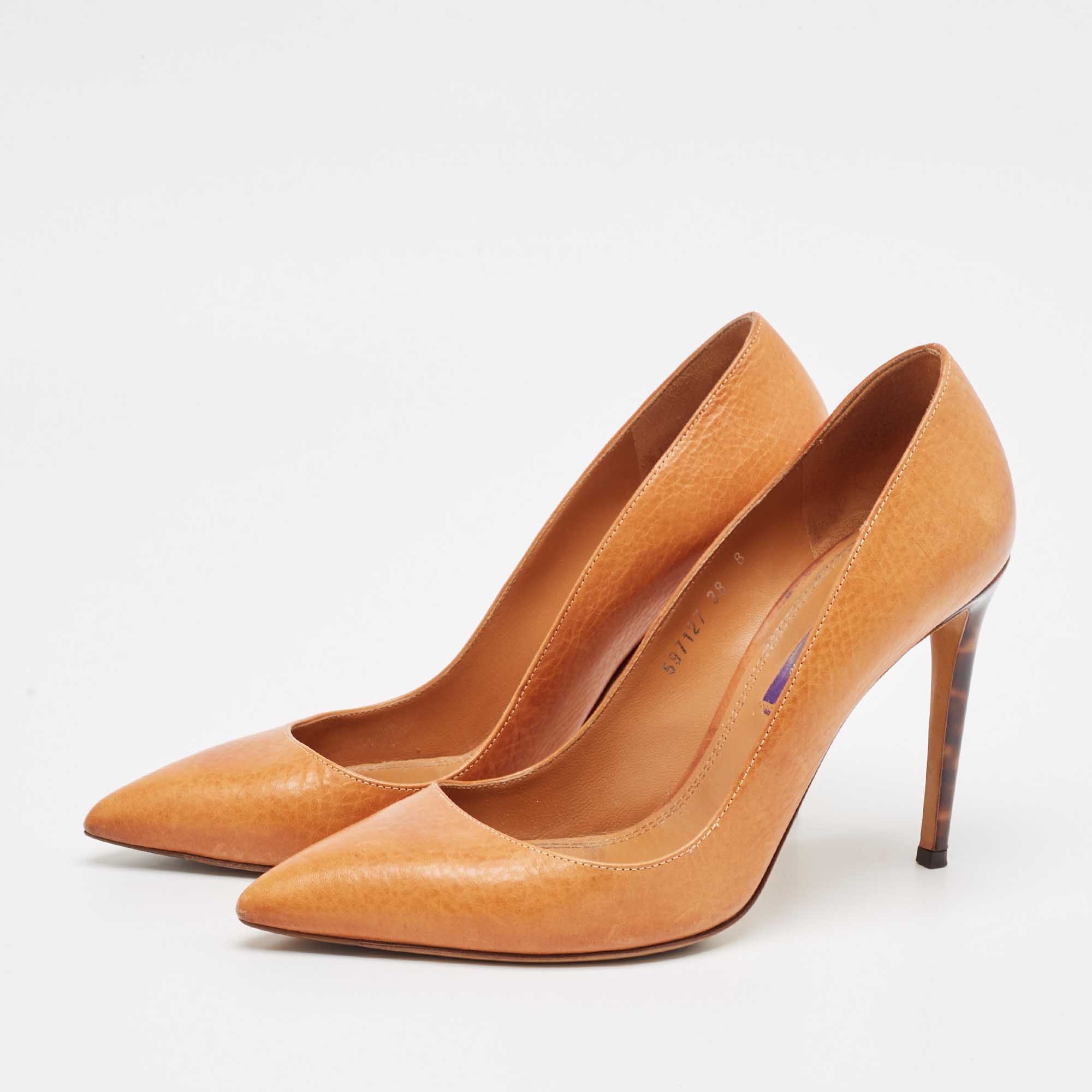 Ralph Lauren Orange Leather Pointed Toe Pumps Size 38