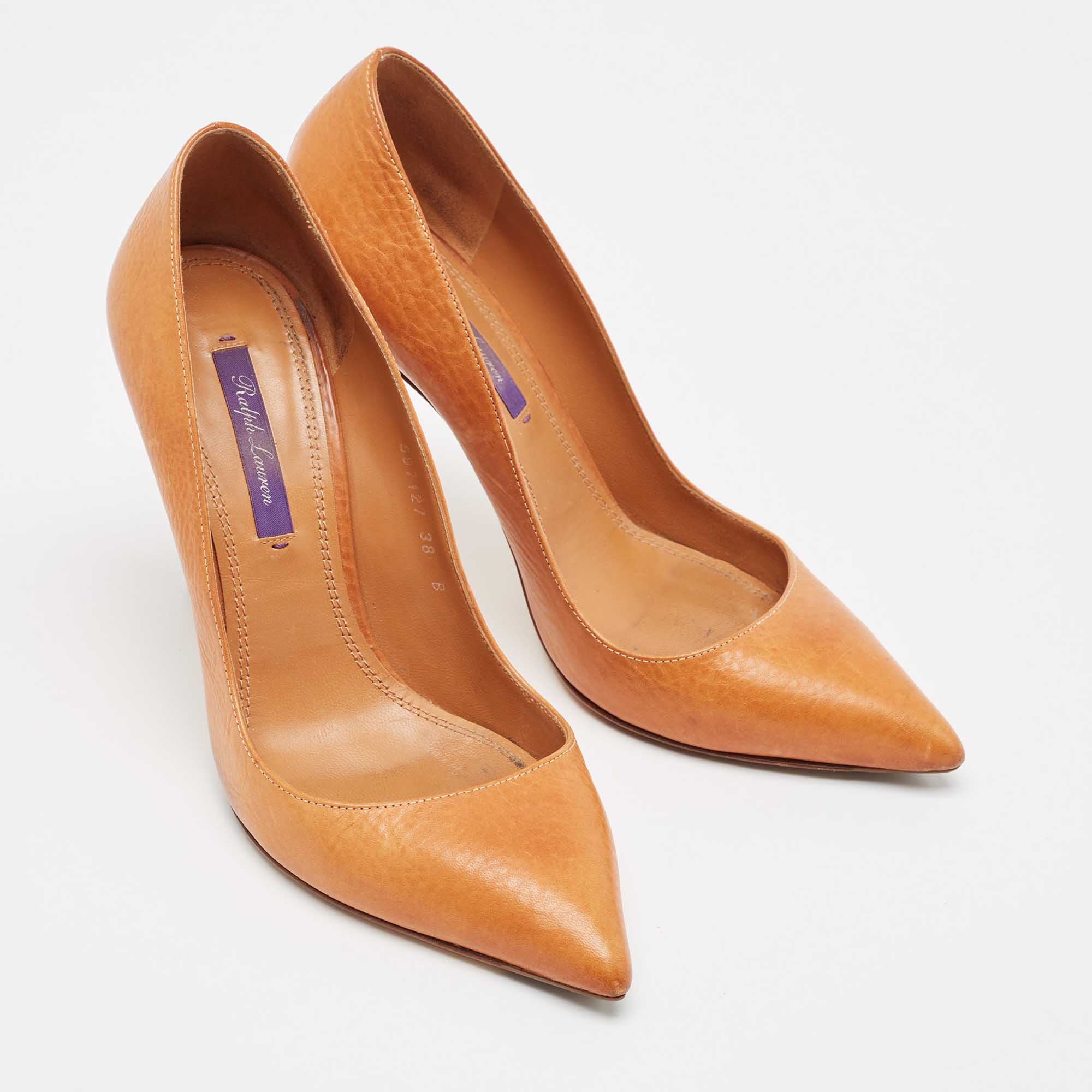 Ralph Lauren Orange Leather Pointed Toe Pumps Size 38