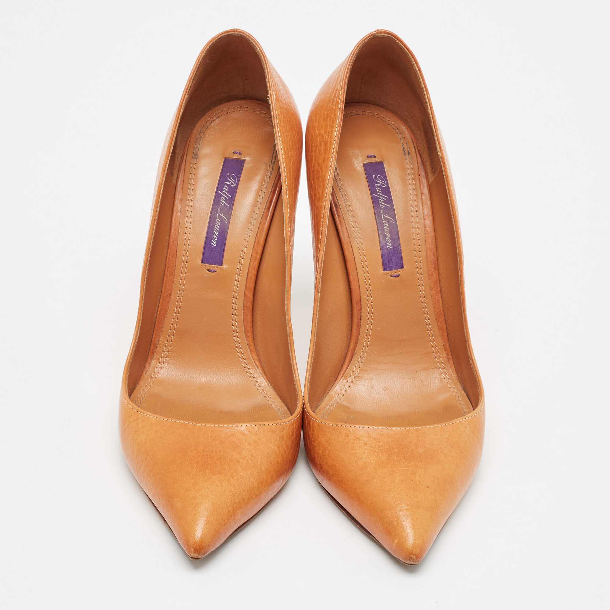 Ralph Lauren Orange Leather Pointed Toe Pumps Size 38