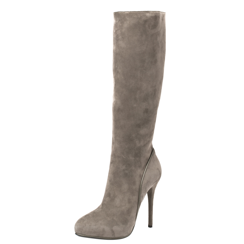 Image of Ralph Lauren Grey Suede Heel High Boots Size