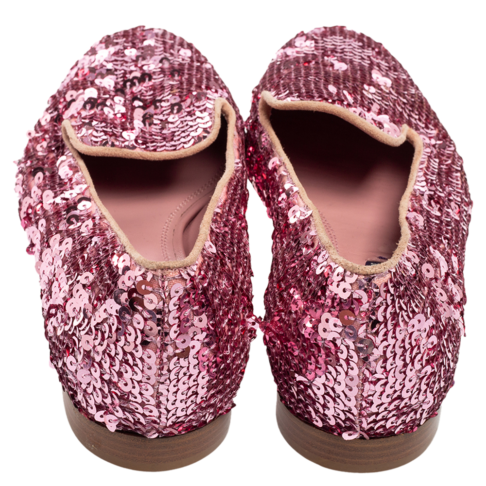 Ralph Lauren Pink Sequin Embellished Quintessa Pewter Smoking Slippers Size 37