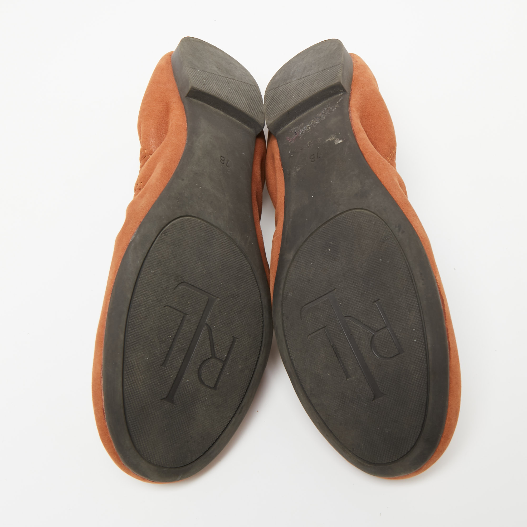 Ralph Lauren Tan Leather Embossed Logo Scrunch Ballet Flats Size 37