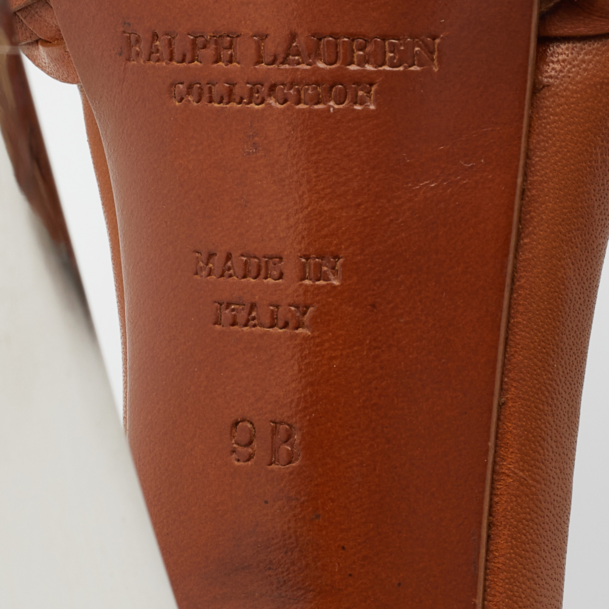 Ralph Lauren Brown Leather Platform Ankle Strap Sandals Size 39