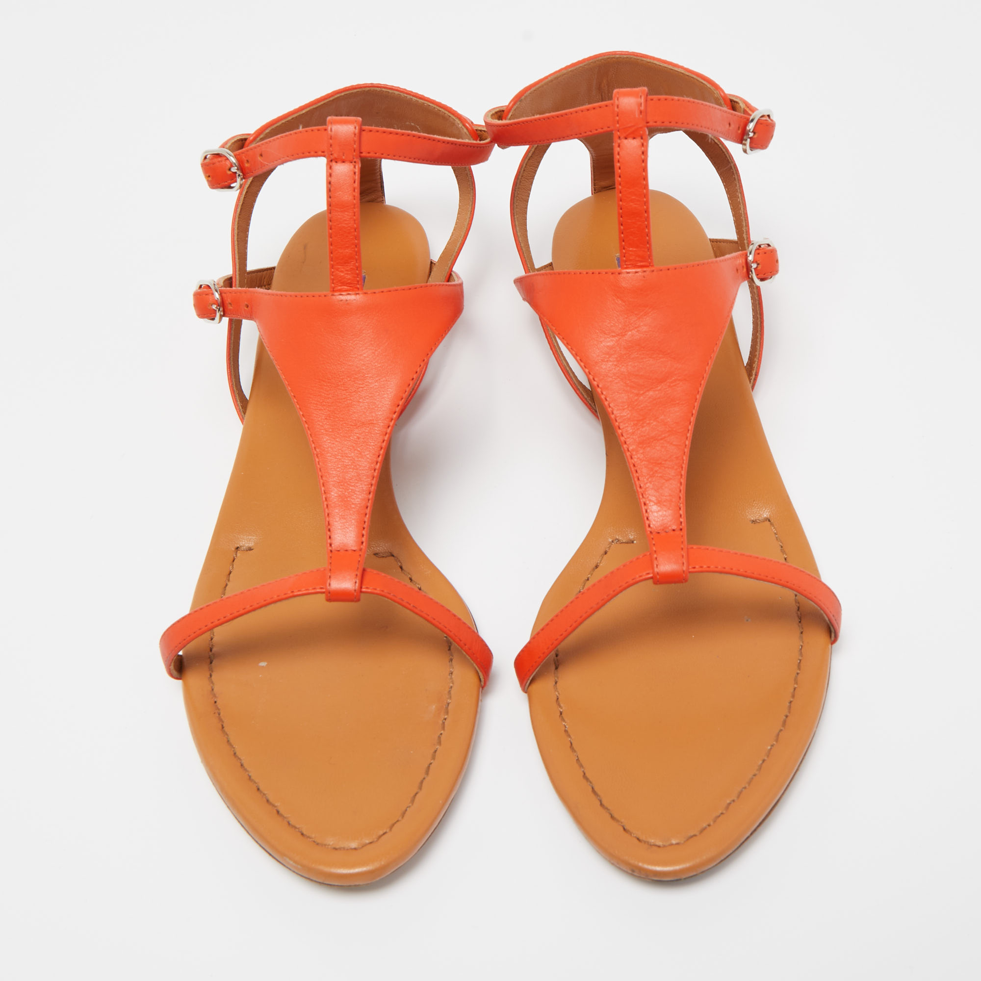Ralph Lauren Orange Leather Flat Sandals Size 39