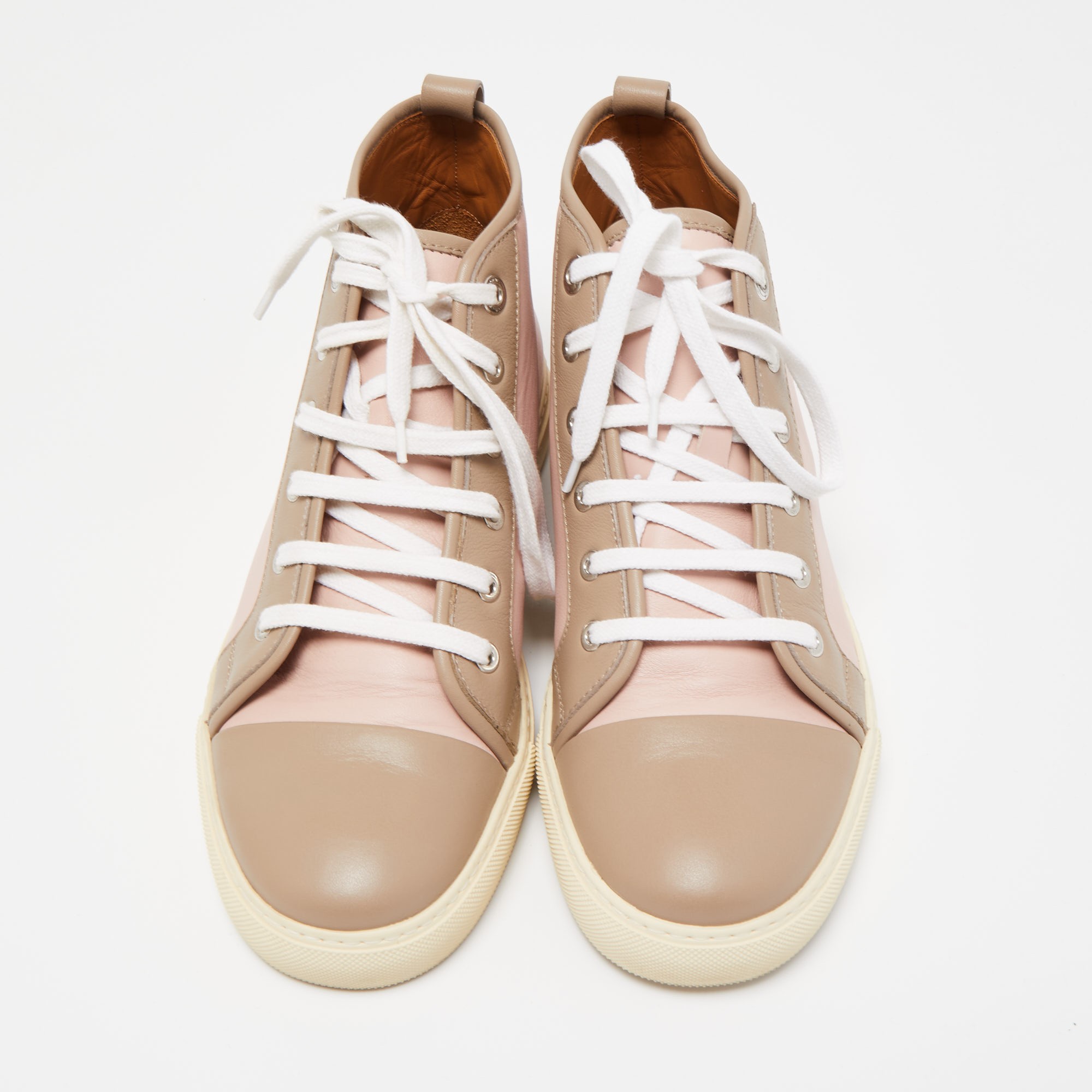 Ralph Lauren Pink/Brown Leather High Top Sneakers Size 40