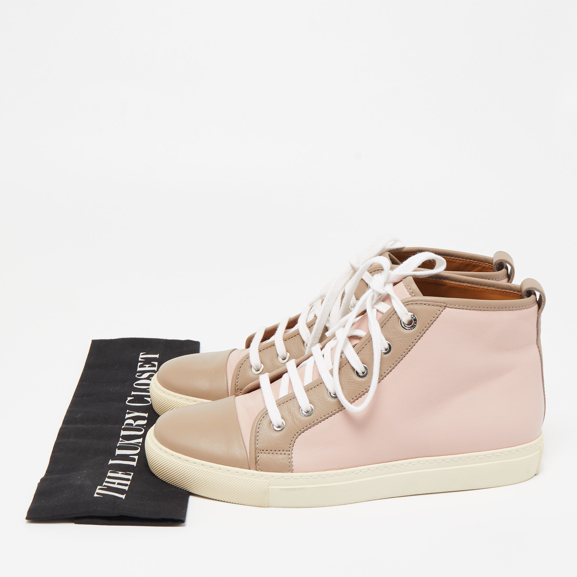 Ralph Lauren Pink/Brown Leather High Top Sneakers Size 40