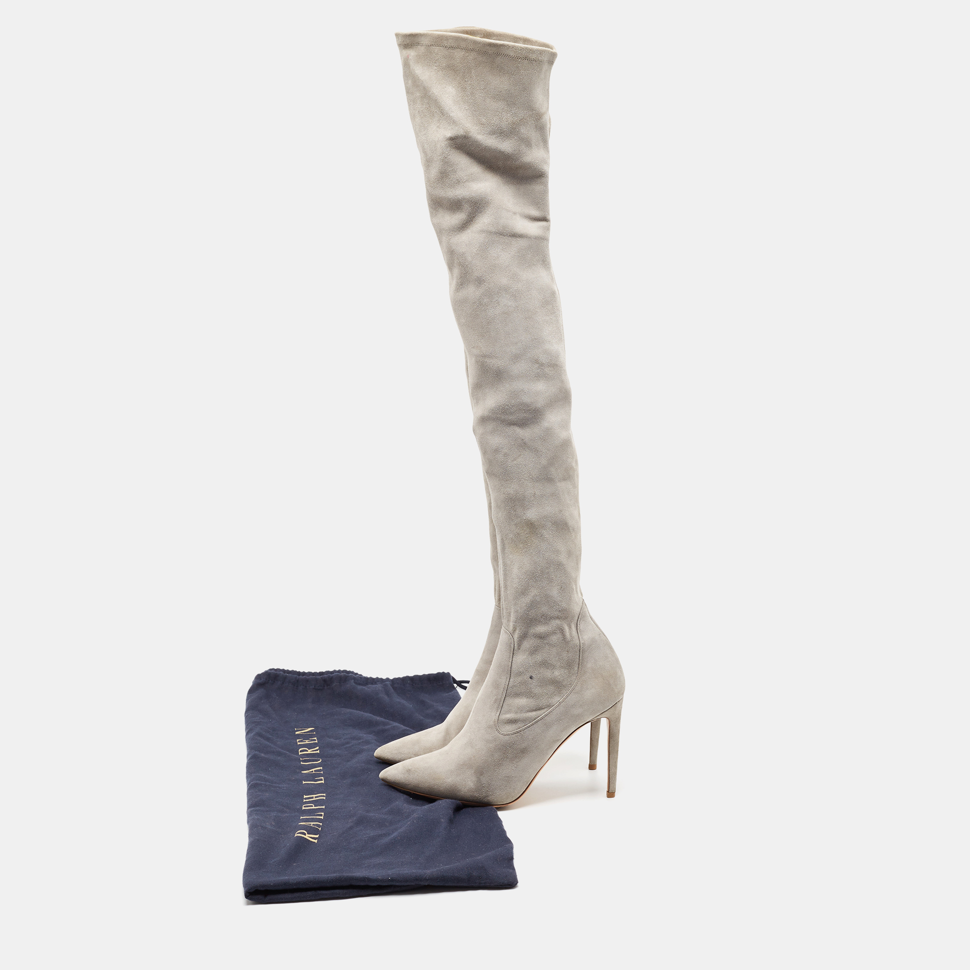 Ralph Lauren Grey Suede Knee Length Boots Size 37.5