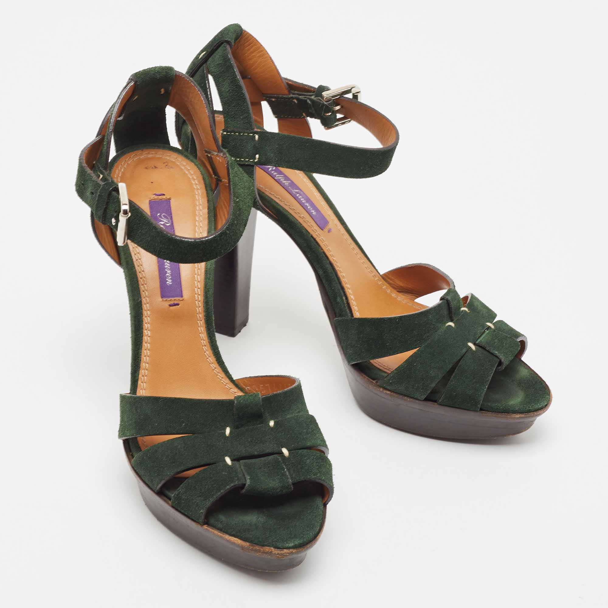 Ralph Lauren Green Suede Ankle Strap Sandals Size 37.5