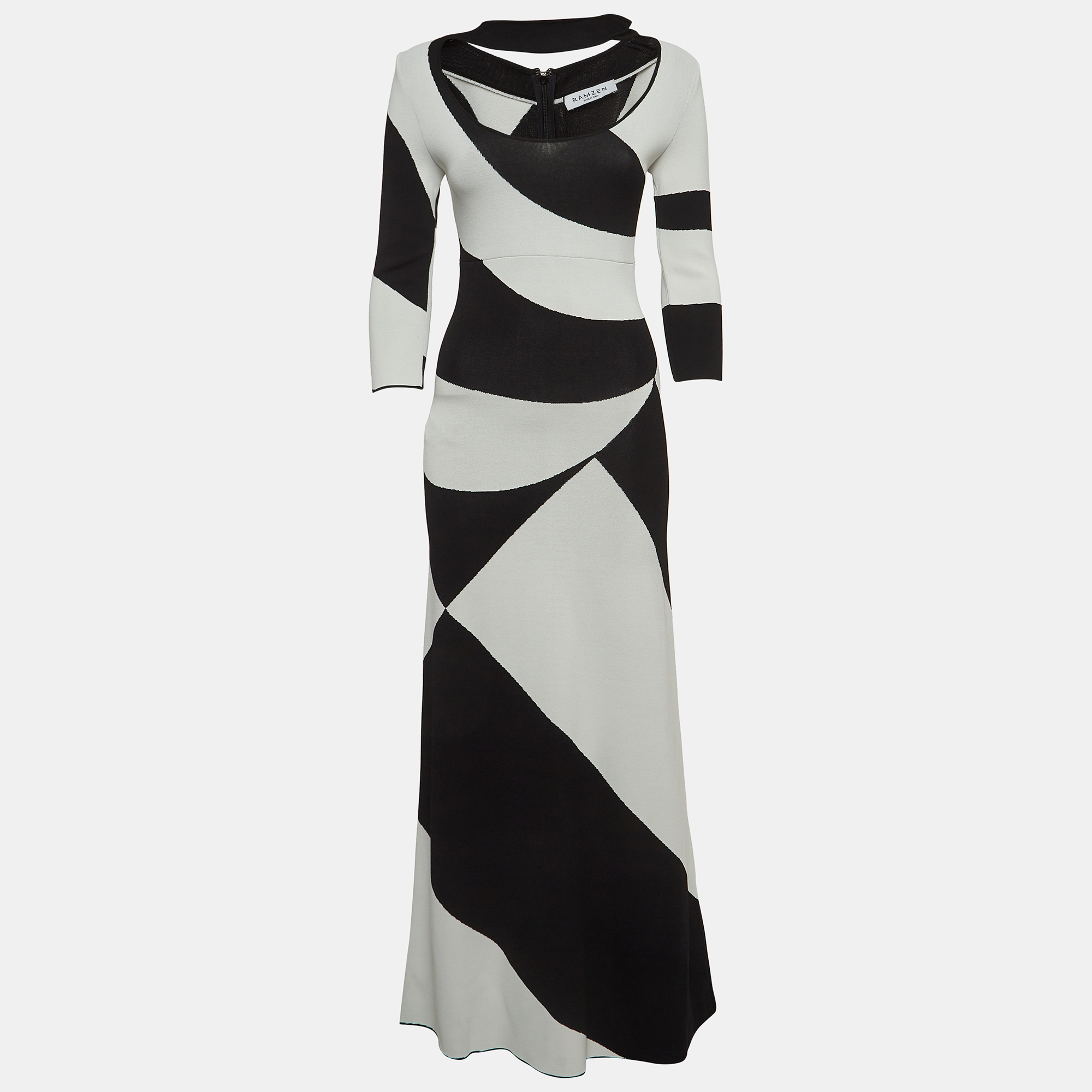 Ramzen black/white striped knit maxi dress s