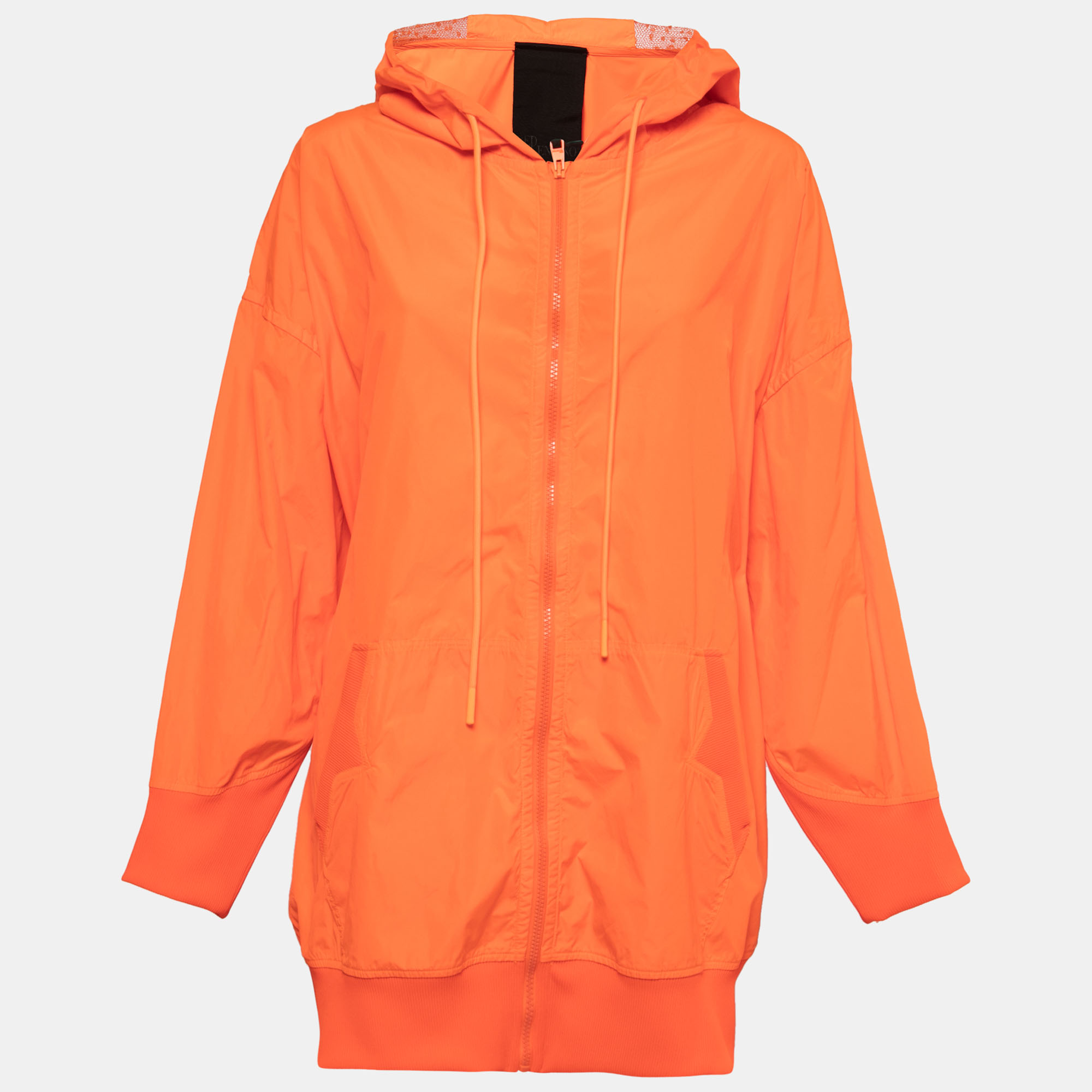 Red valentino the black tag neon orange taffeta zip front hooded coat s