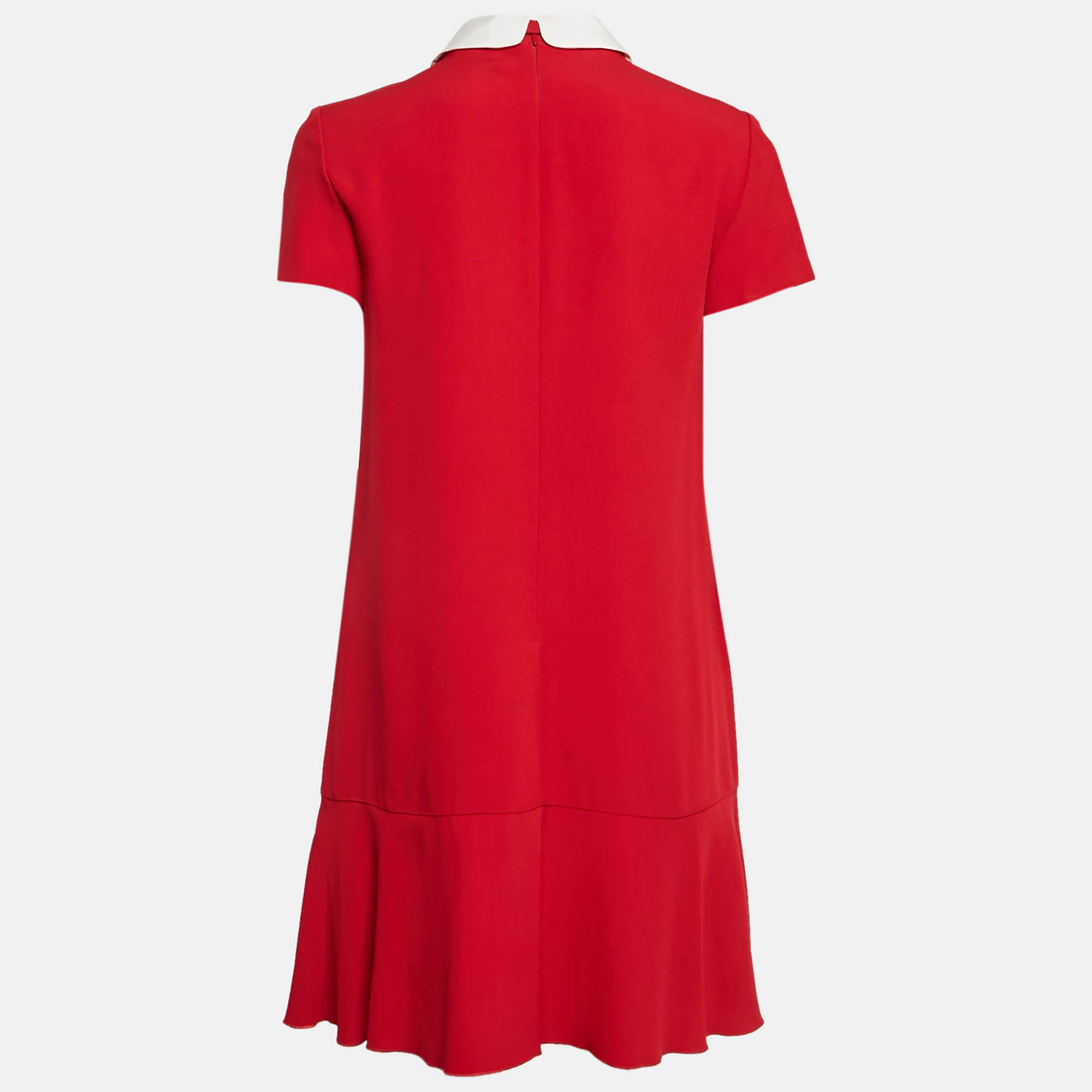 RED Valentino Red Sateen Peter Pan Bow Collar Mini Dress S