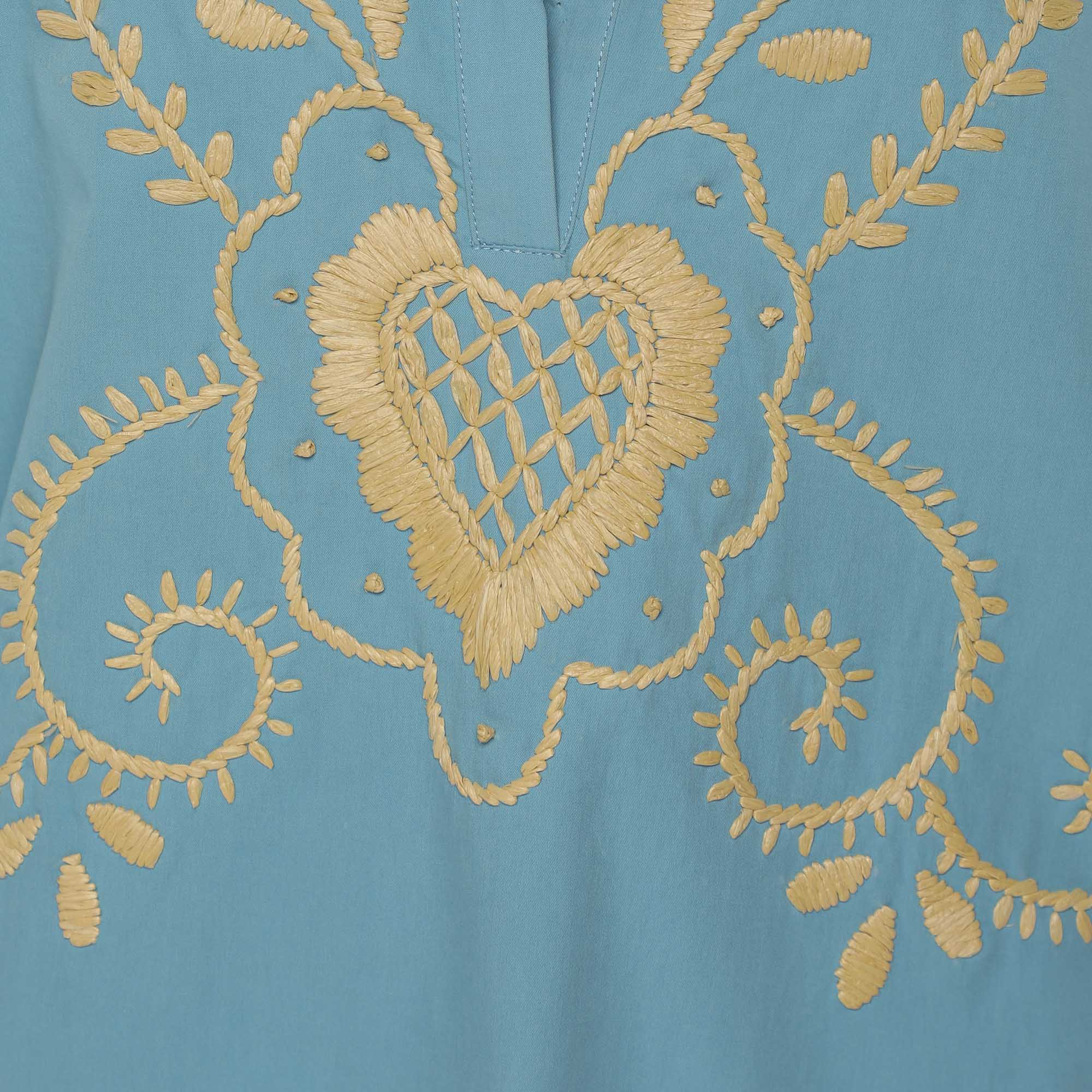 RED Valentino Light Blue Cotton Embroidered Blouse M