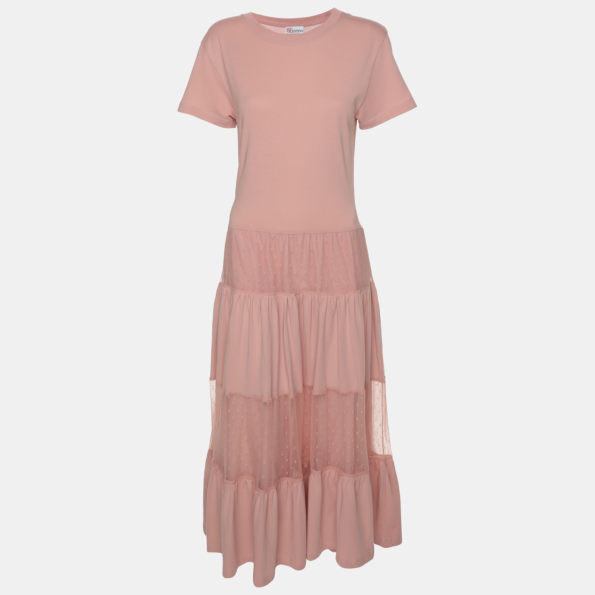 RED Valentino Pink Cotton And Lace T-shirt Long Dress XS