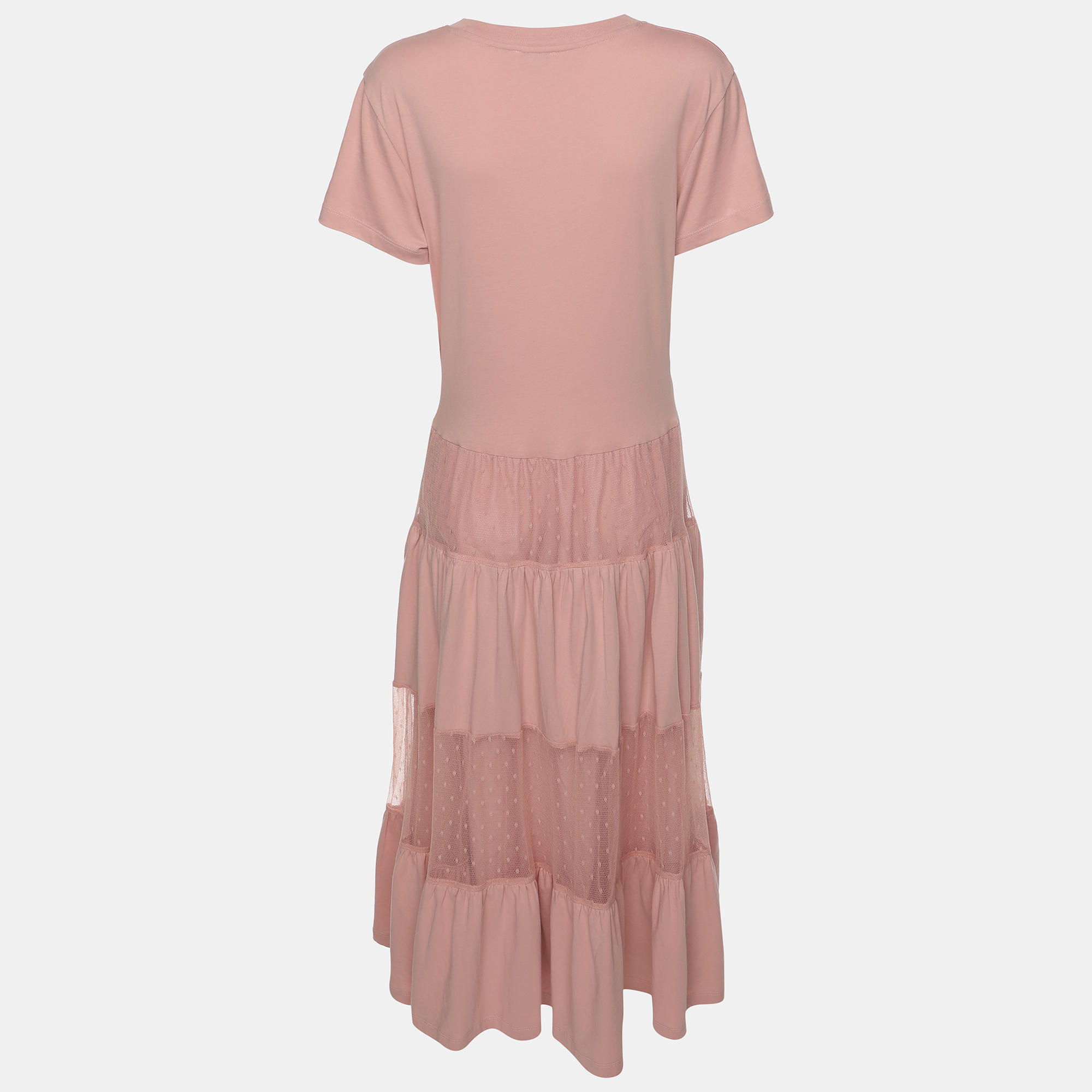 RED Valentino Pink Cotton And Lace T-shirt Long Dress XS