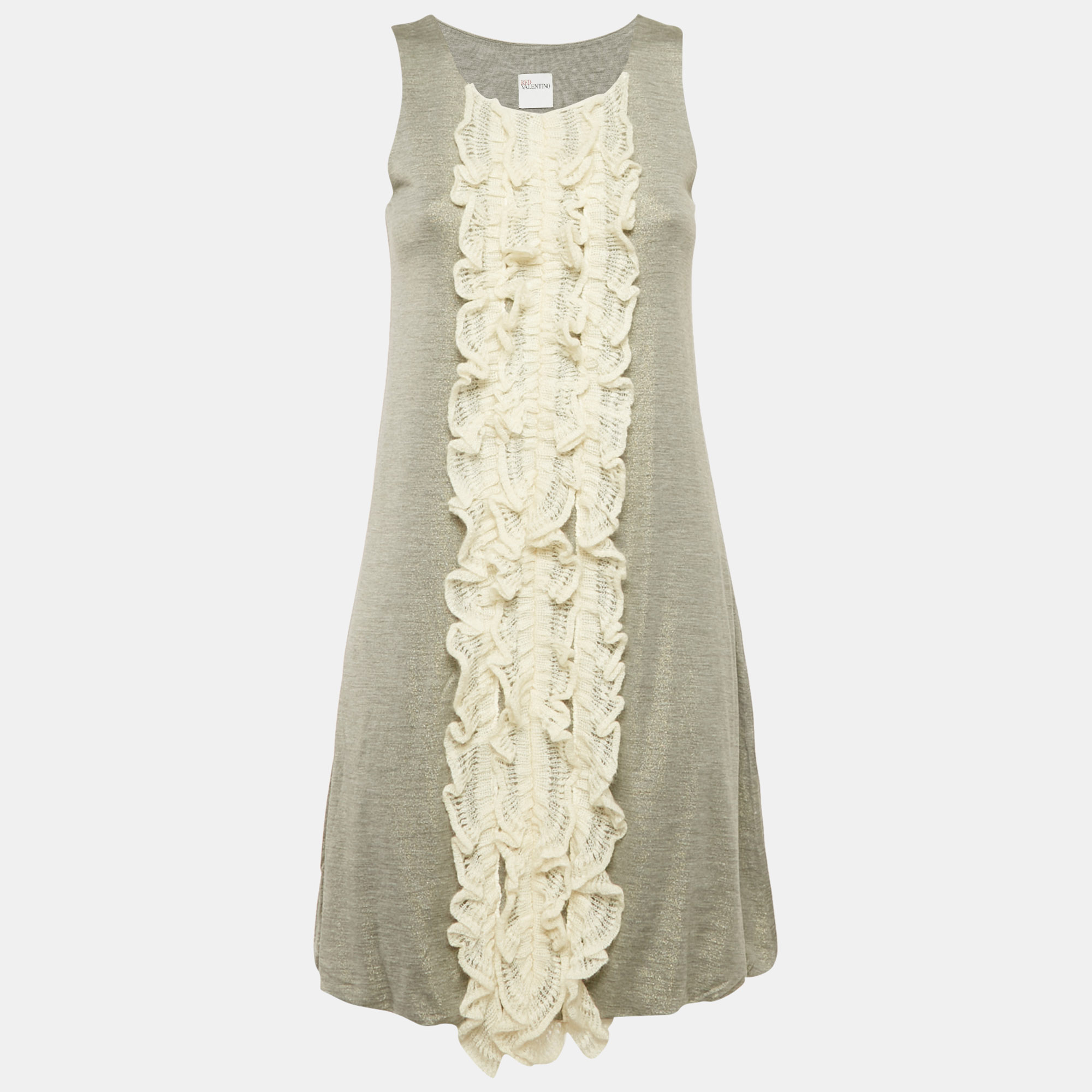 RED Valentino Metallic Grey Crochet Frills Jersey Mini Dress S
RED Valentino Metallic Grey Crochet Frills Jersey Mini Dress S