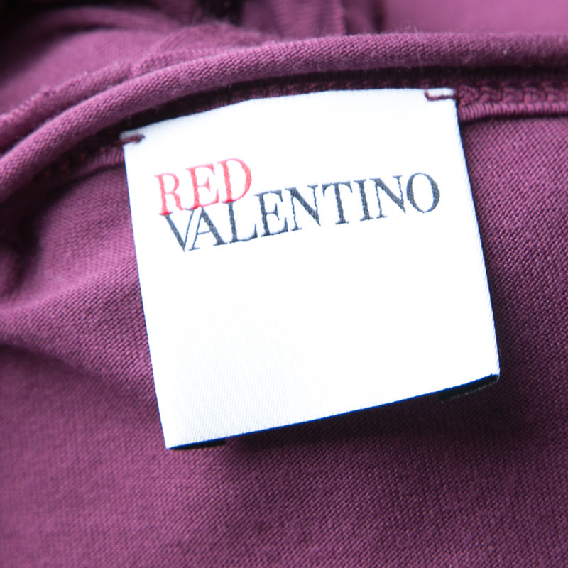 RED Valentino Burgundy Ruffle Detail Short Sleeve Top L