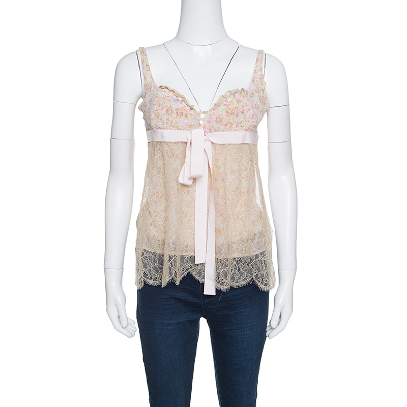 Red Valentino Floral Print Lace Overlay Camisole M