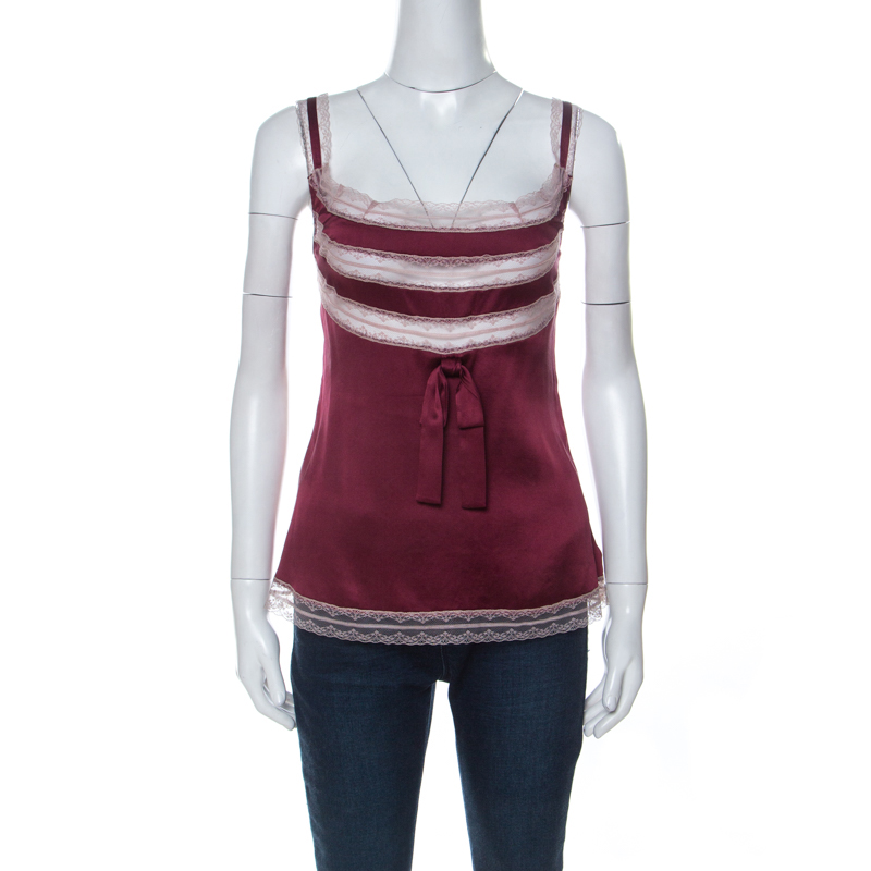 Image of RED Valentino Maroon Stretch Silk Lace Camisole M