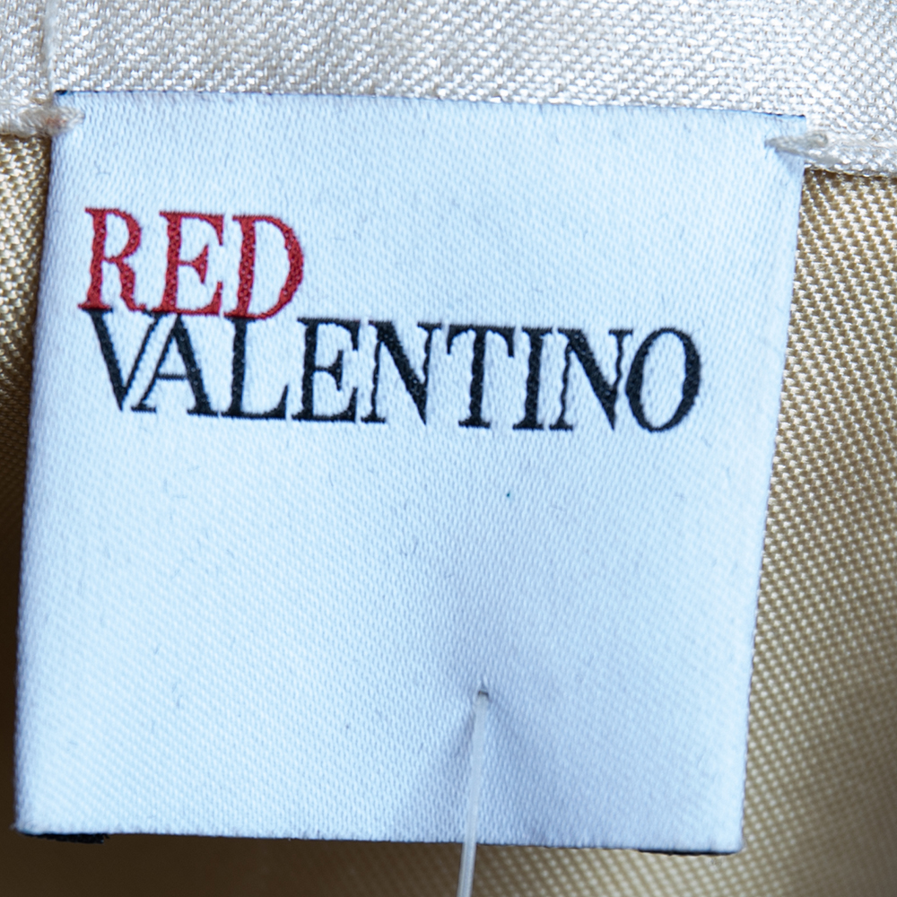 RED Valentino Cream Textured Ruffled Hem Collared Jacket M