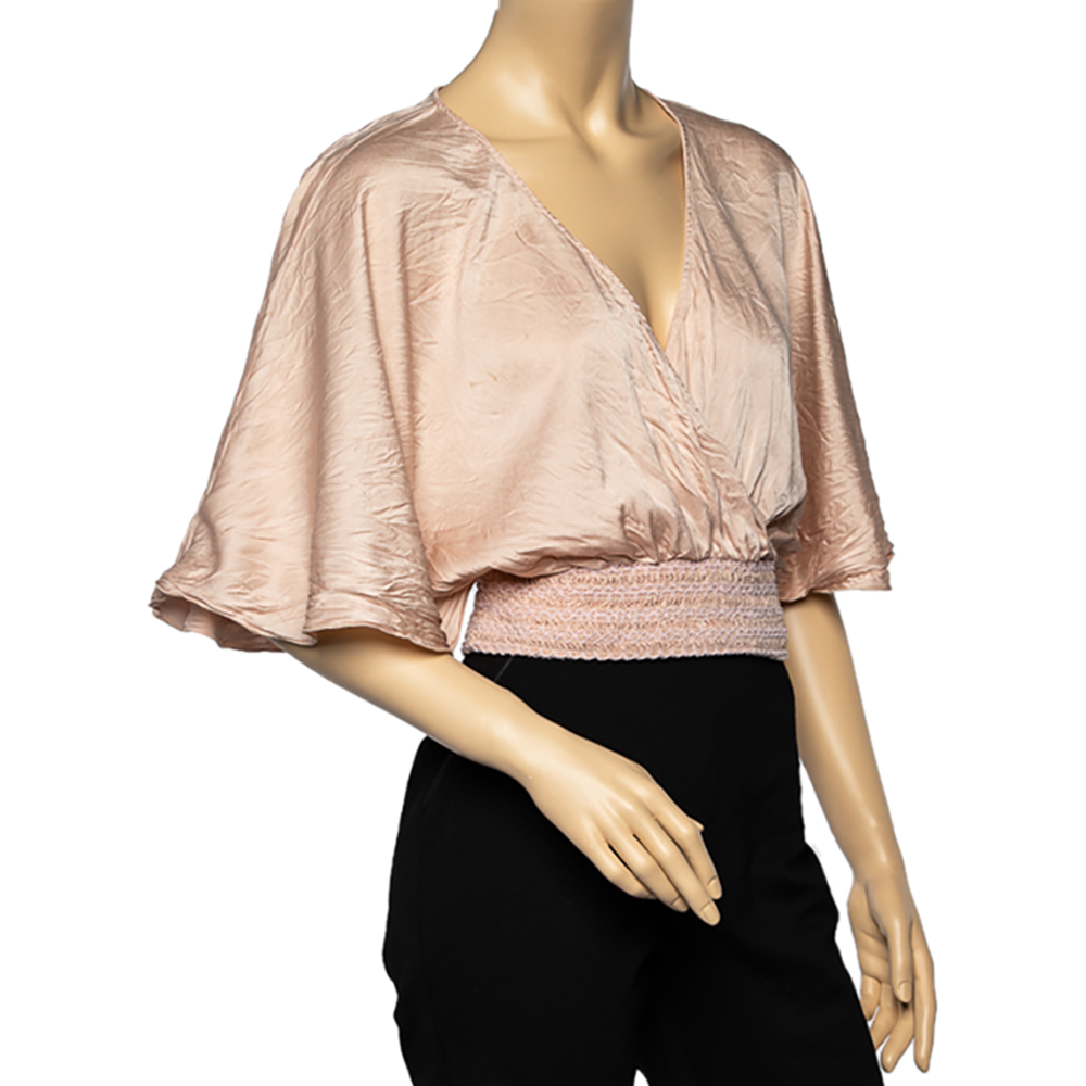 RED Valentino Pale Pink Silk Smocked Crop Top M