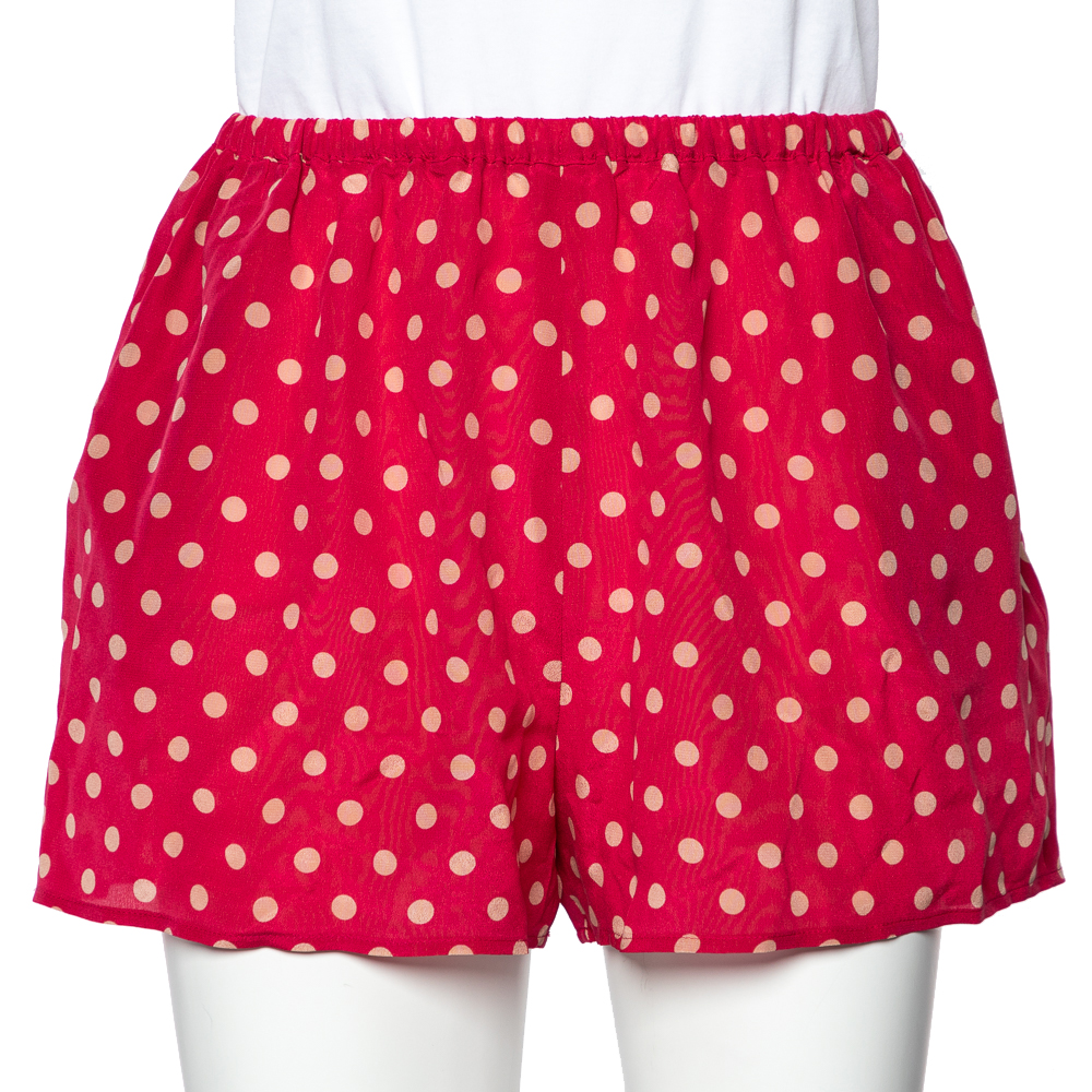 RED Valentino Pink Polka Dot Silk Elastic Waist Shorts S