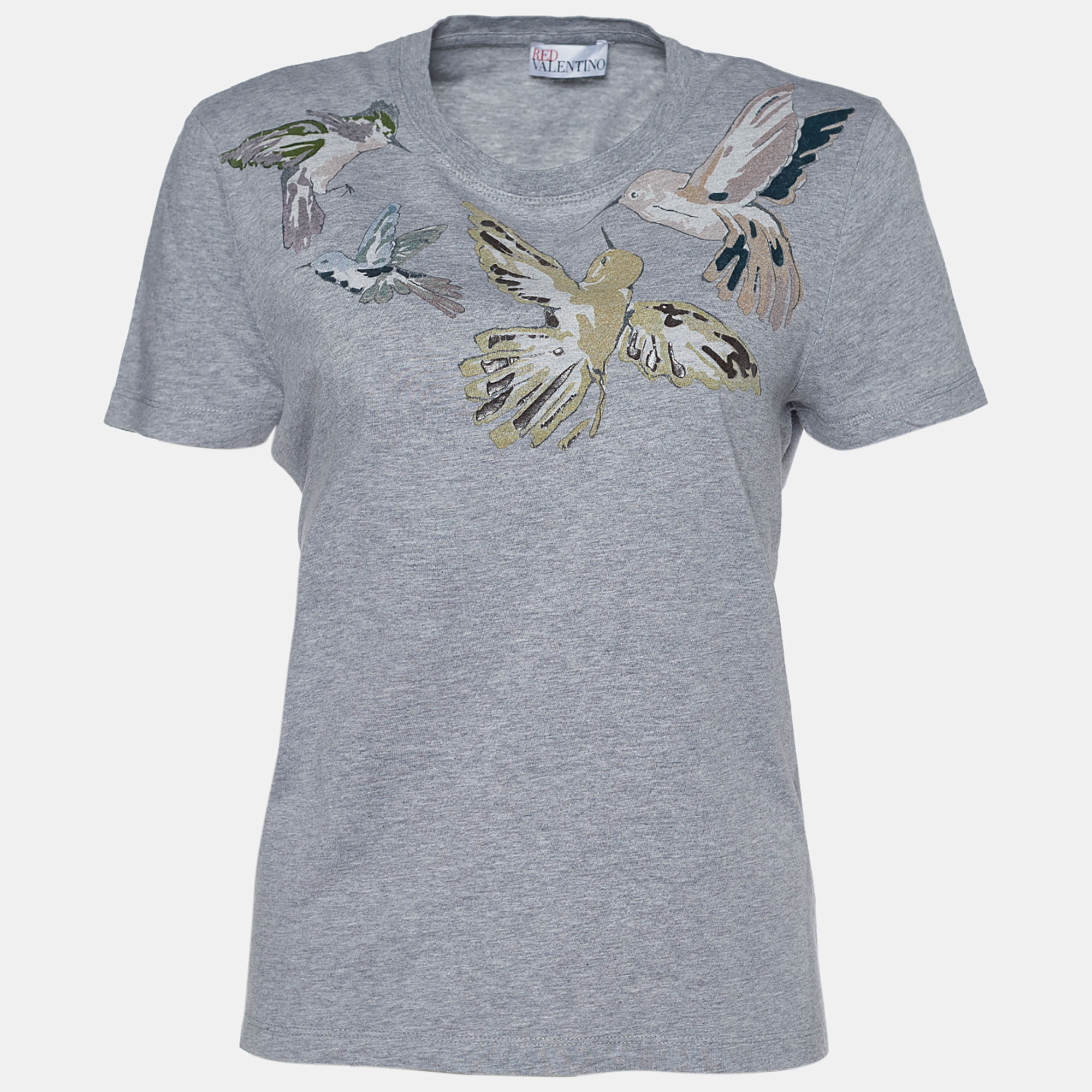 RED Valentino Grey Cotton Bird Print Short Sleeve T-Shirt L