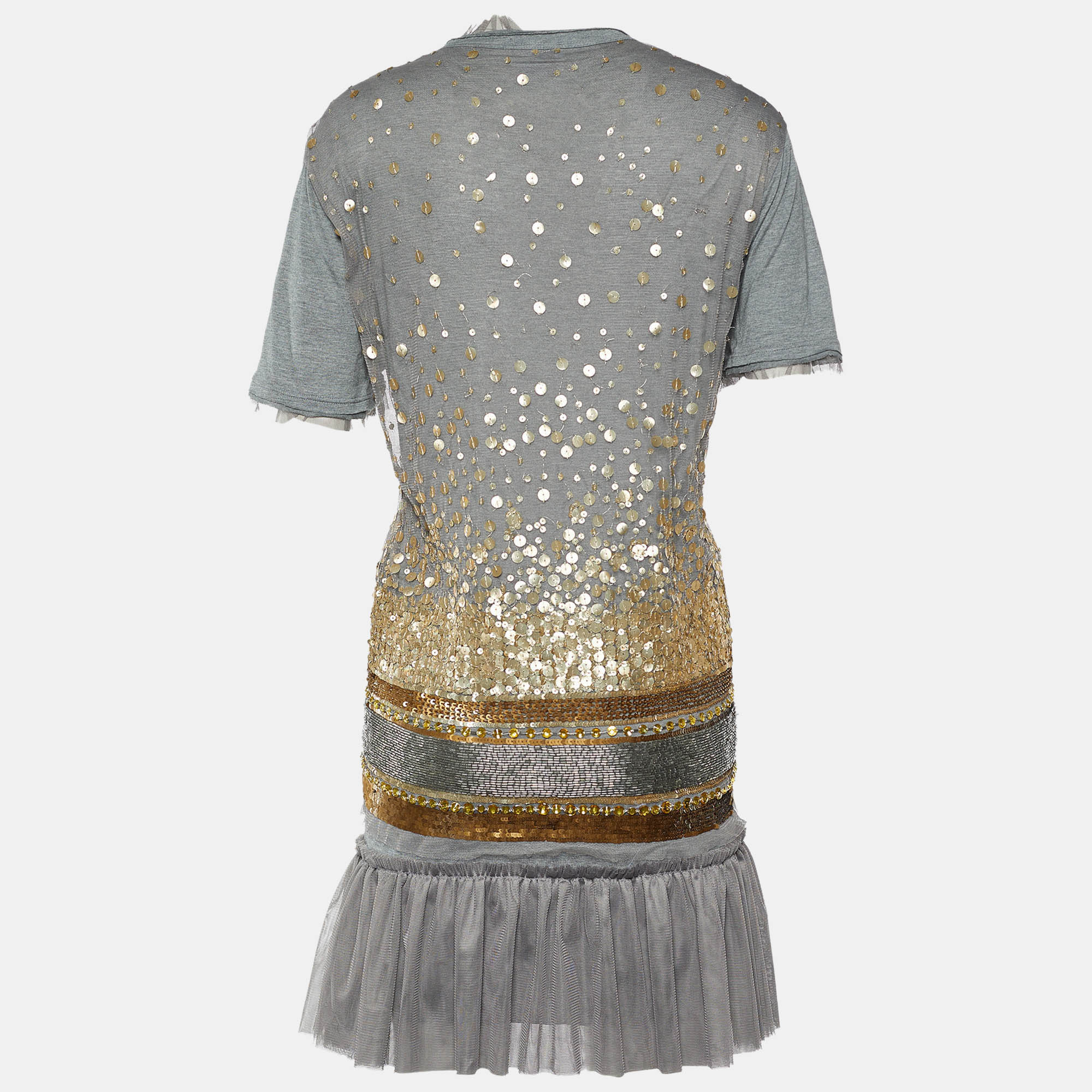 

RED Valentino Grey Jersey & Sequin Embellished Tulle Overlay Dress