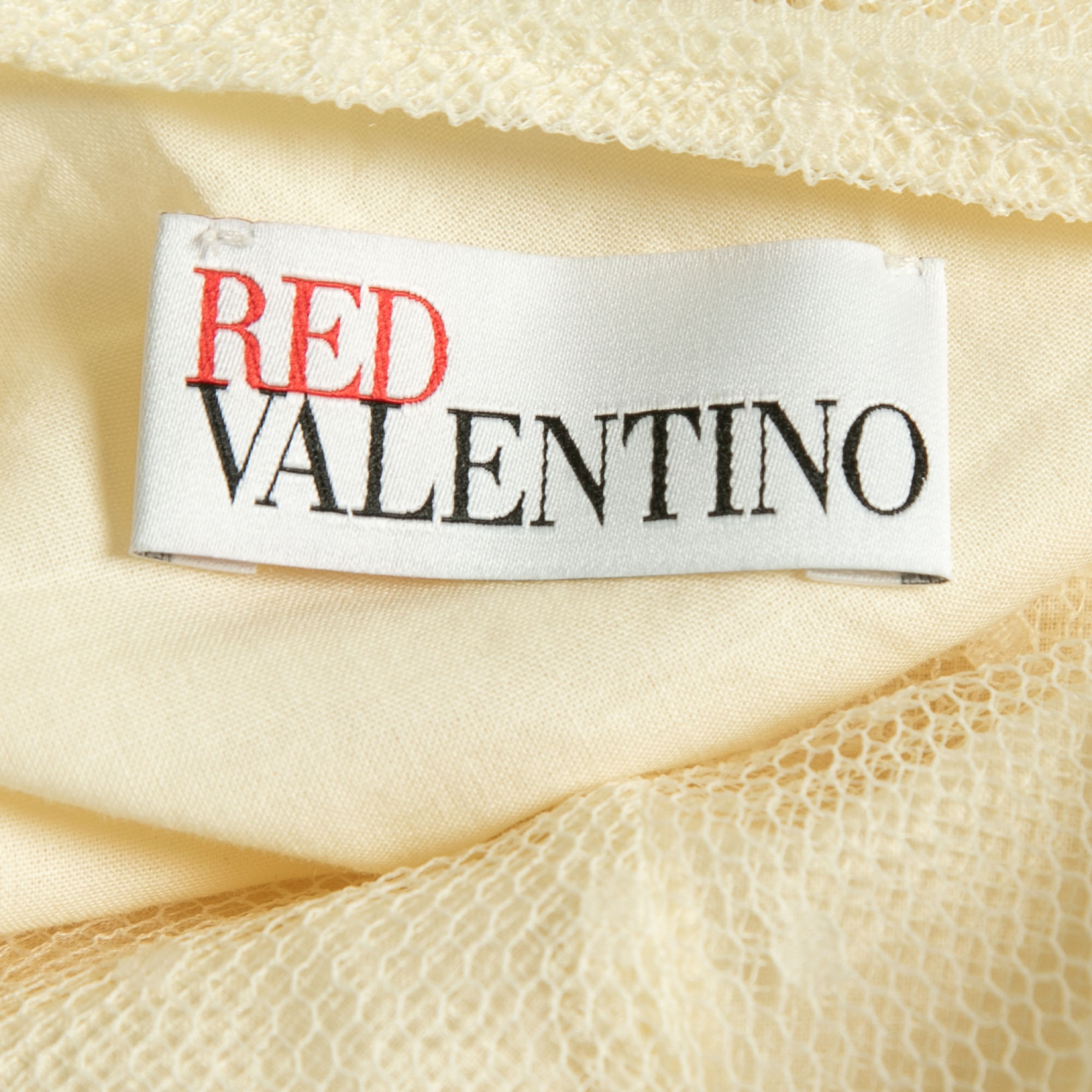 RED Valentino Cream Polka Dot Tulle Flounce Skirt M