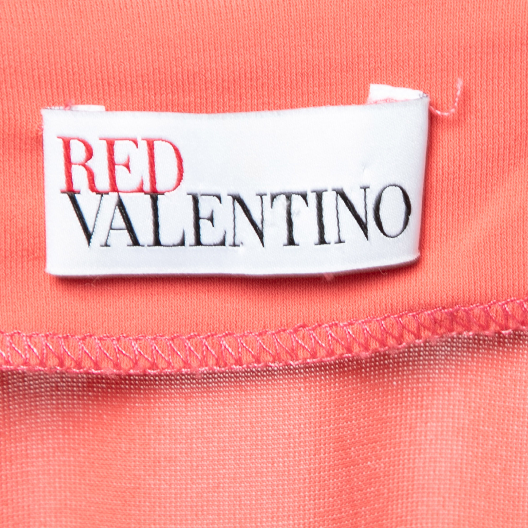 RED Valentino Coral Pink Jersey & Knit Bow Detail Pleated Dress S
